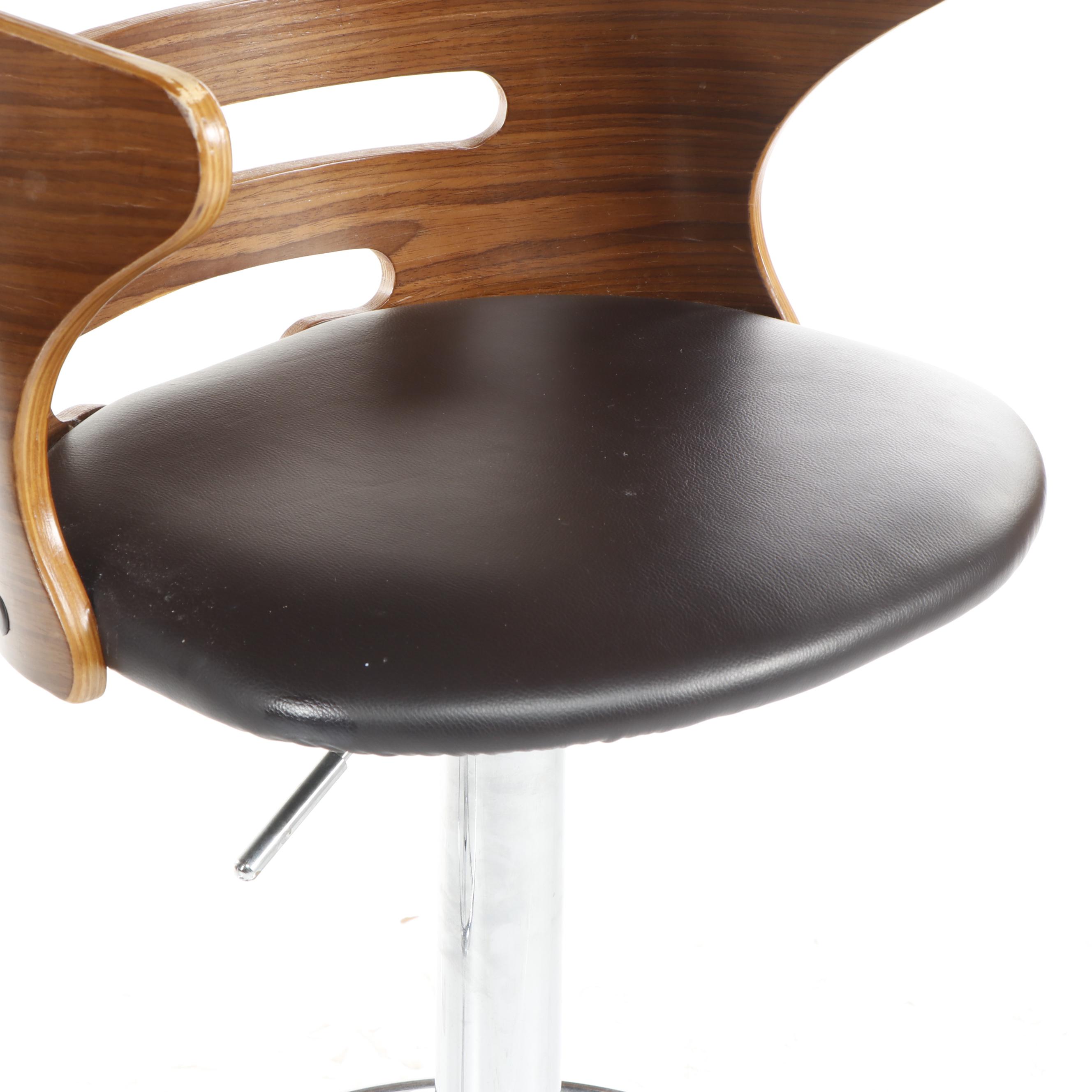 LumiSource "Cosi" Walnut and Faux Leather Barstools with Chrome Base