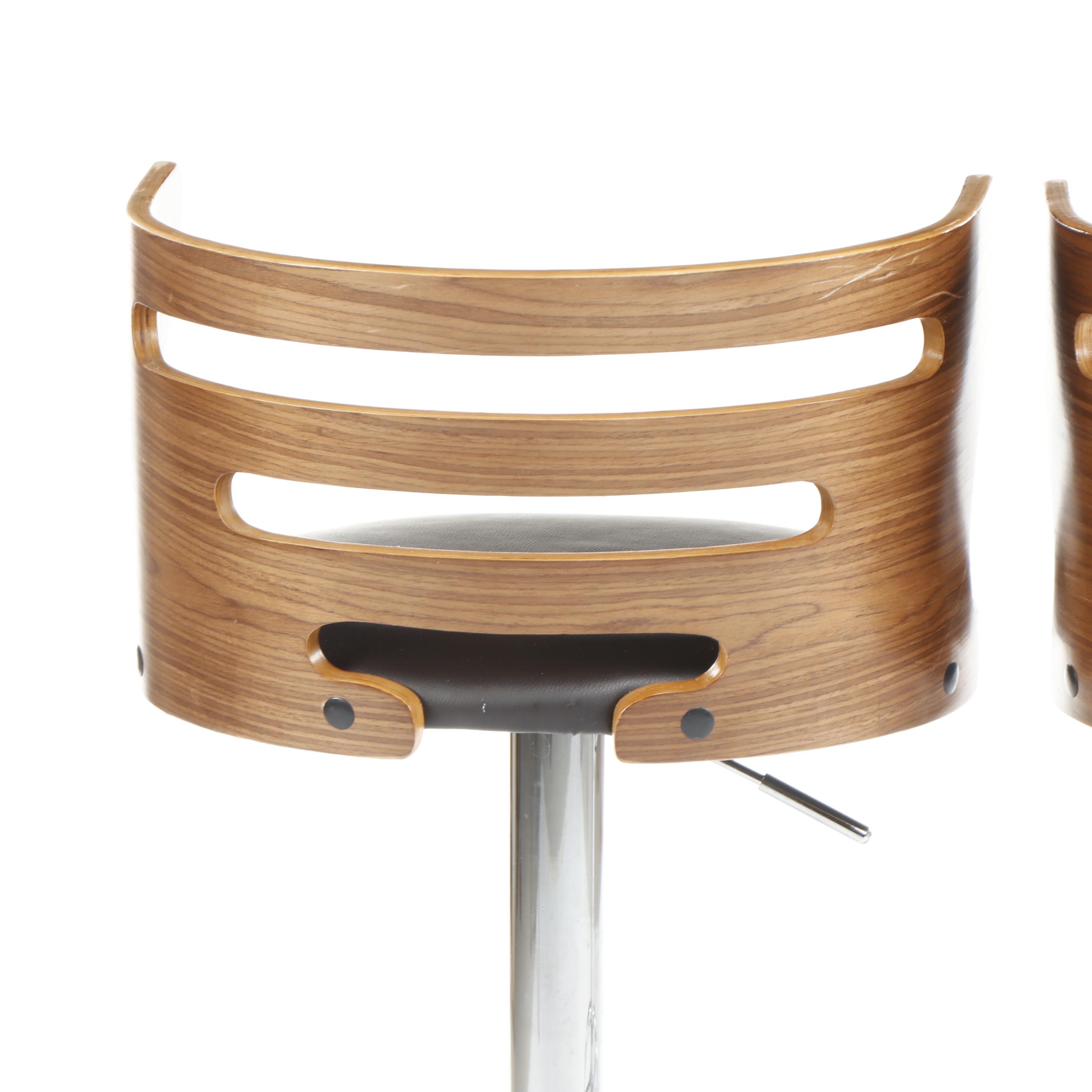 LumiSource "Cosi" Walnut and Faux Leather Barstools with Chrome Base