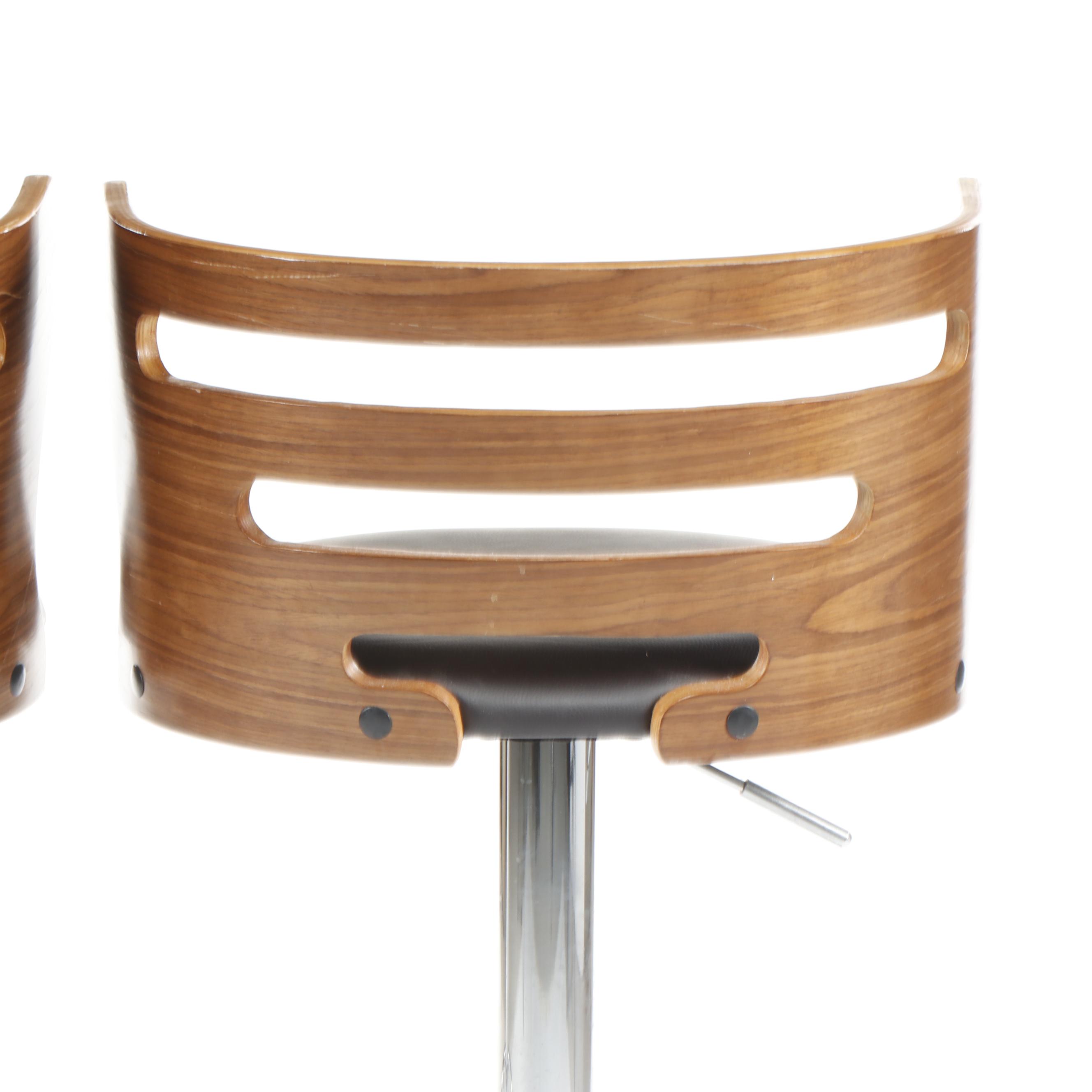 LumiSource "Cosi" Walnut and Faux Leather Barstools with Chrome Base