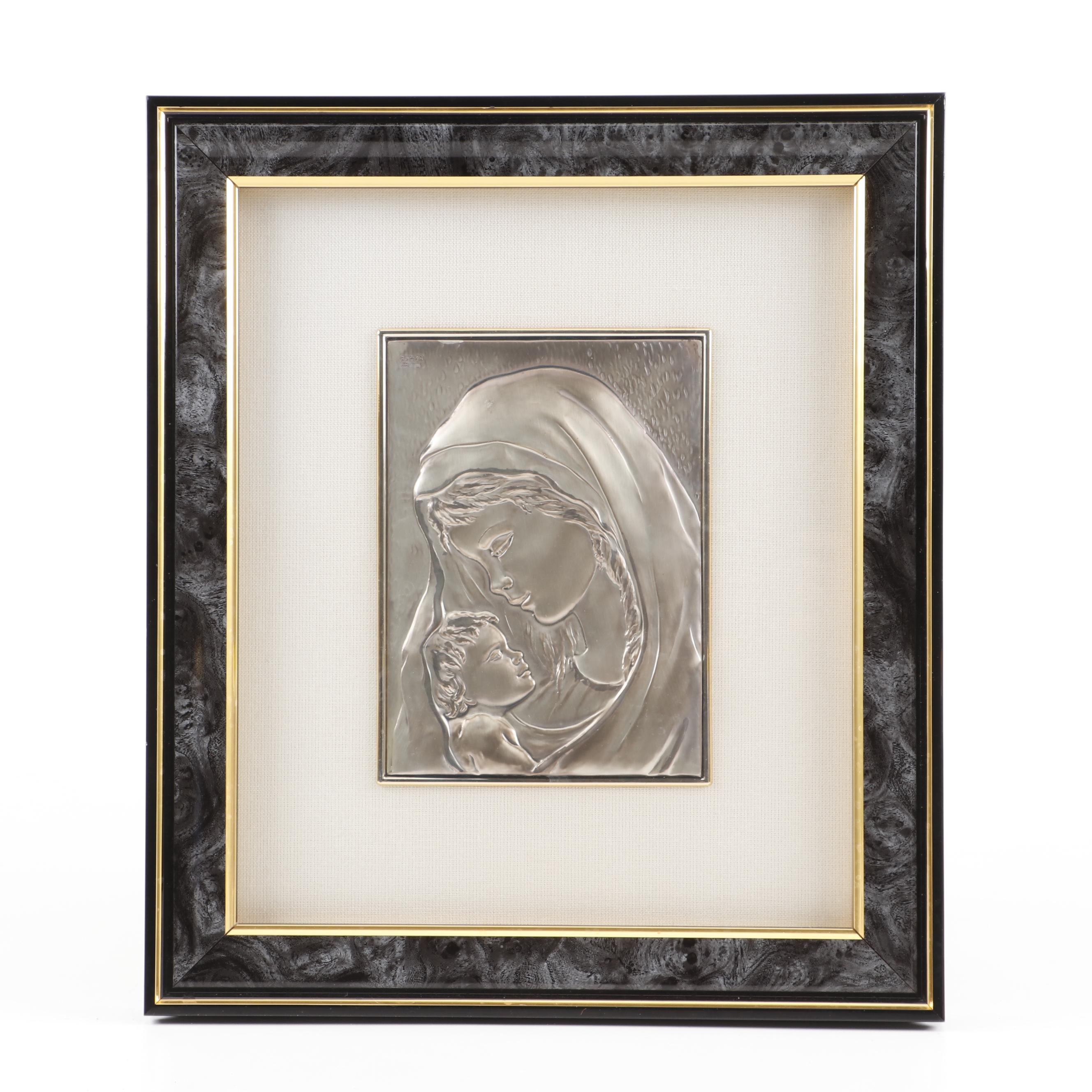 Italian Sterling Silver Madonna and Child Wall Plaque