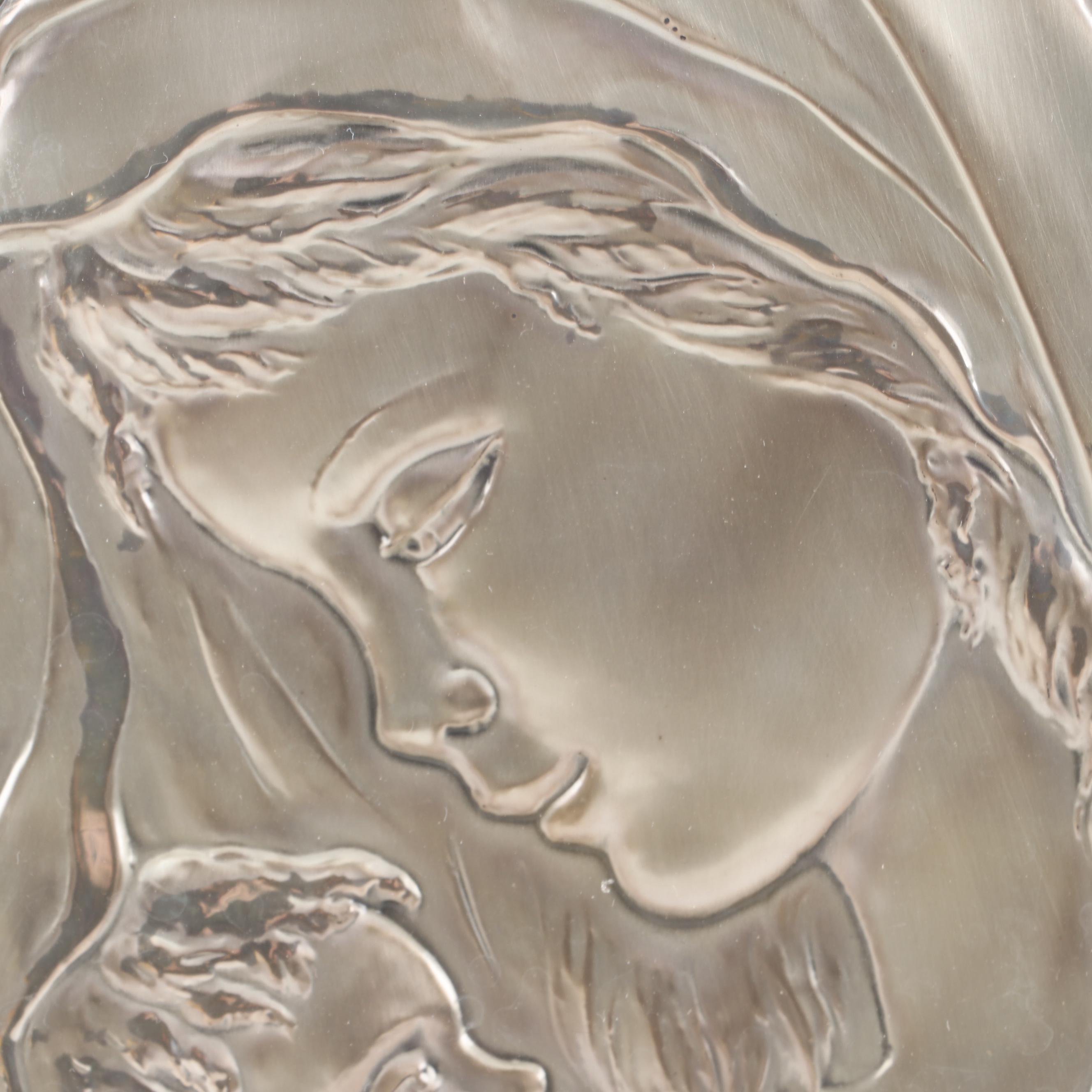Italian Sterling Silver Madonna and Child Wall Plaque