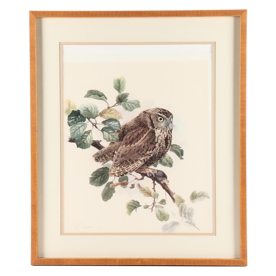 James Fenwick Lansdowne Offset Lithograph of Perched Owl