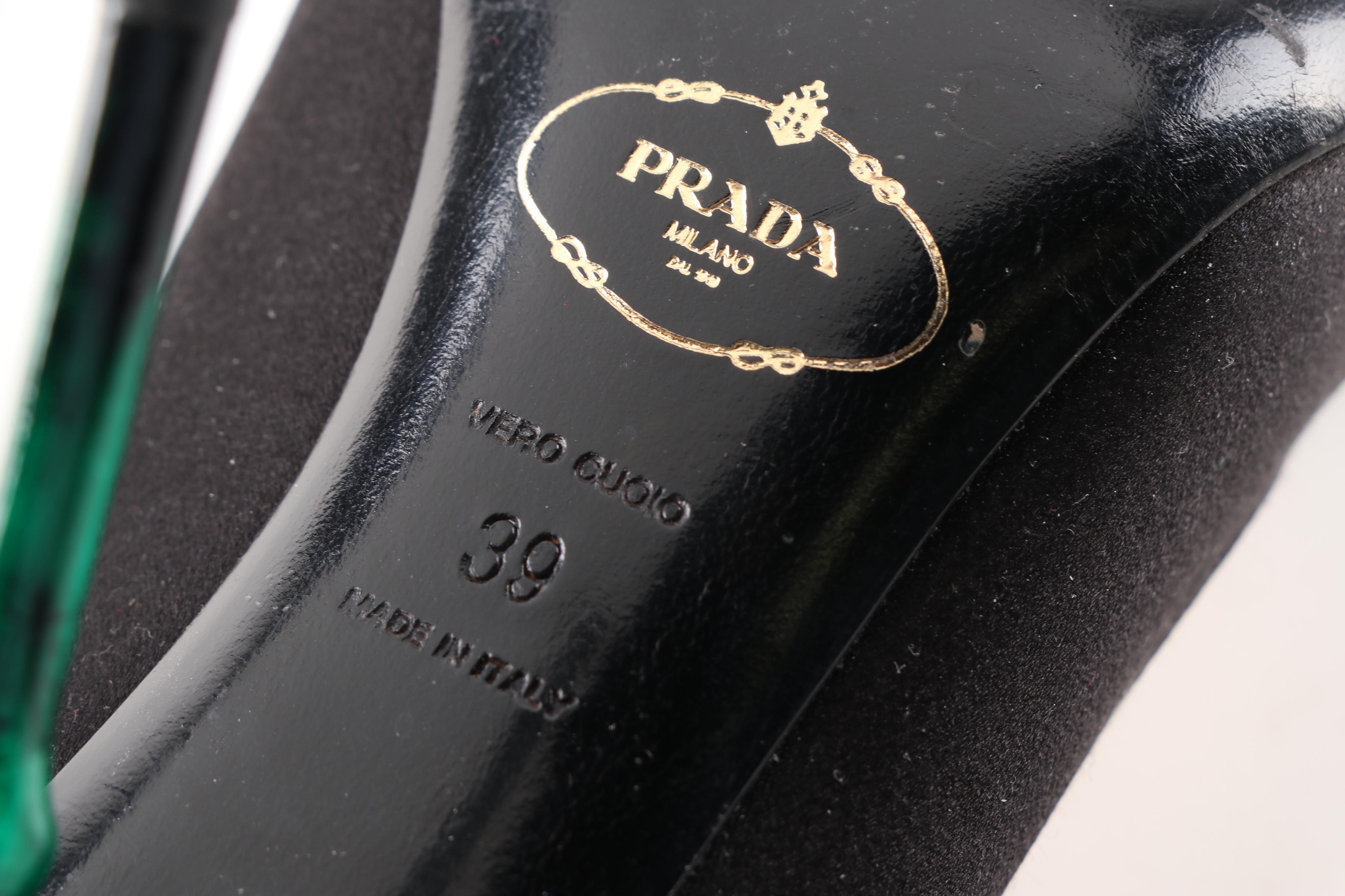 Prada Milano Black Satin Fairy Collection Open Toe Sculpted High-Heeled Pumps