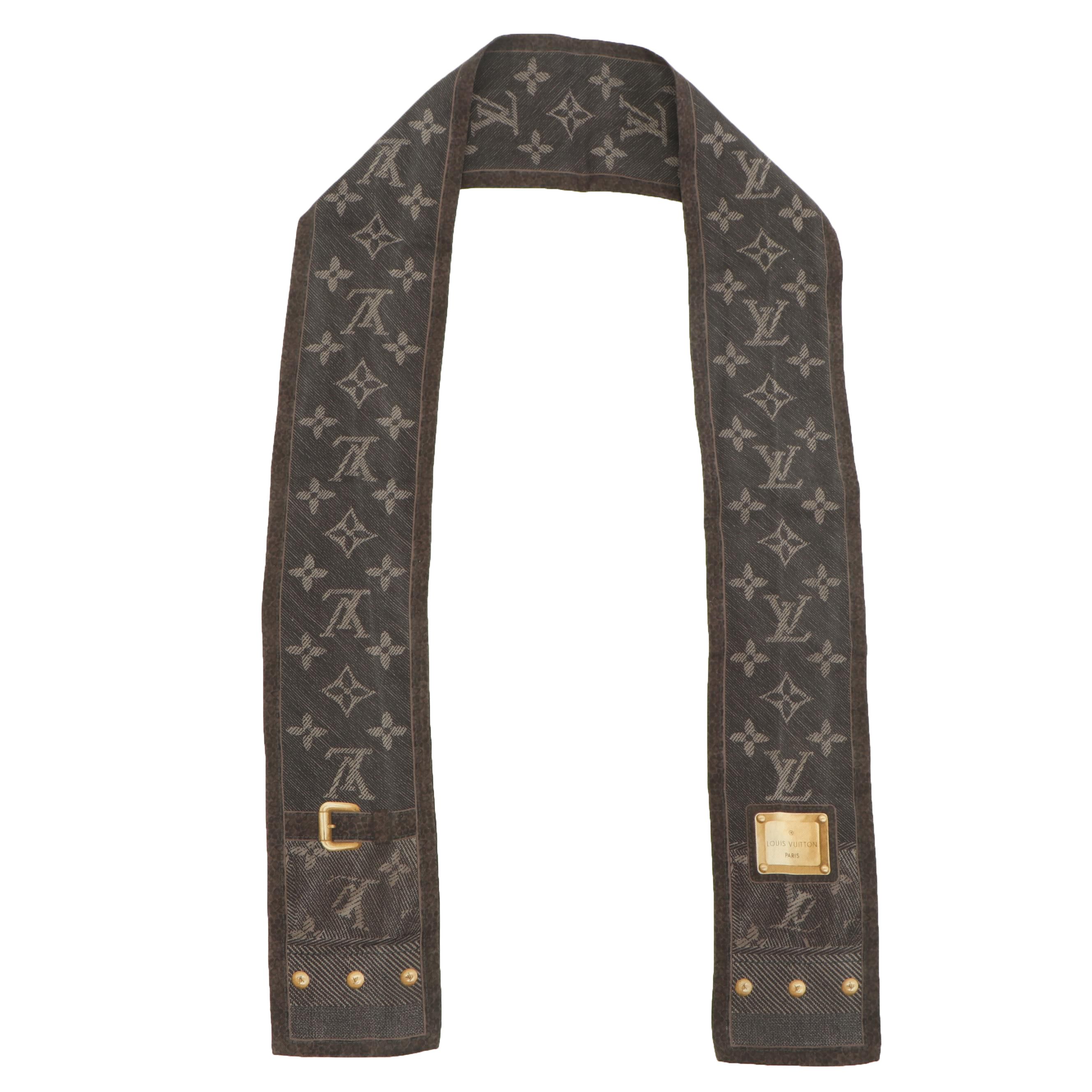 Louis Vuitton Paris Monogram Ebene Silk Denim Bandeau Scarf