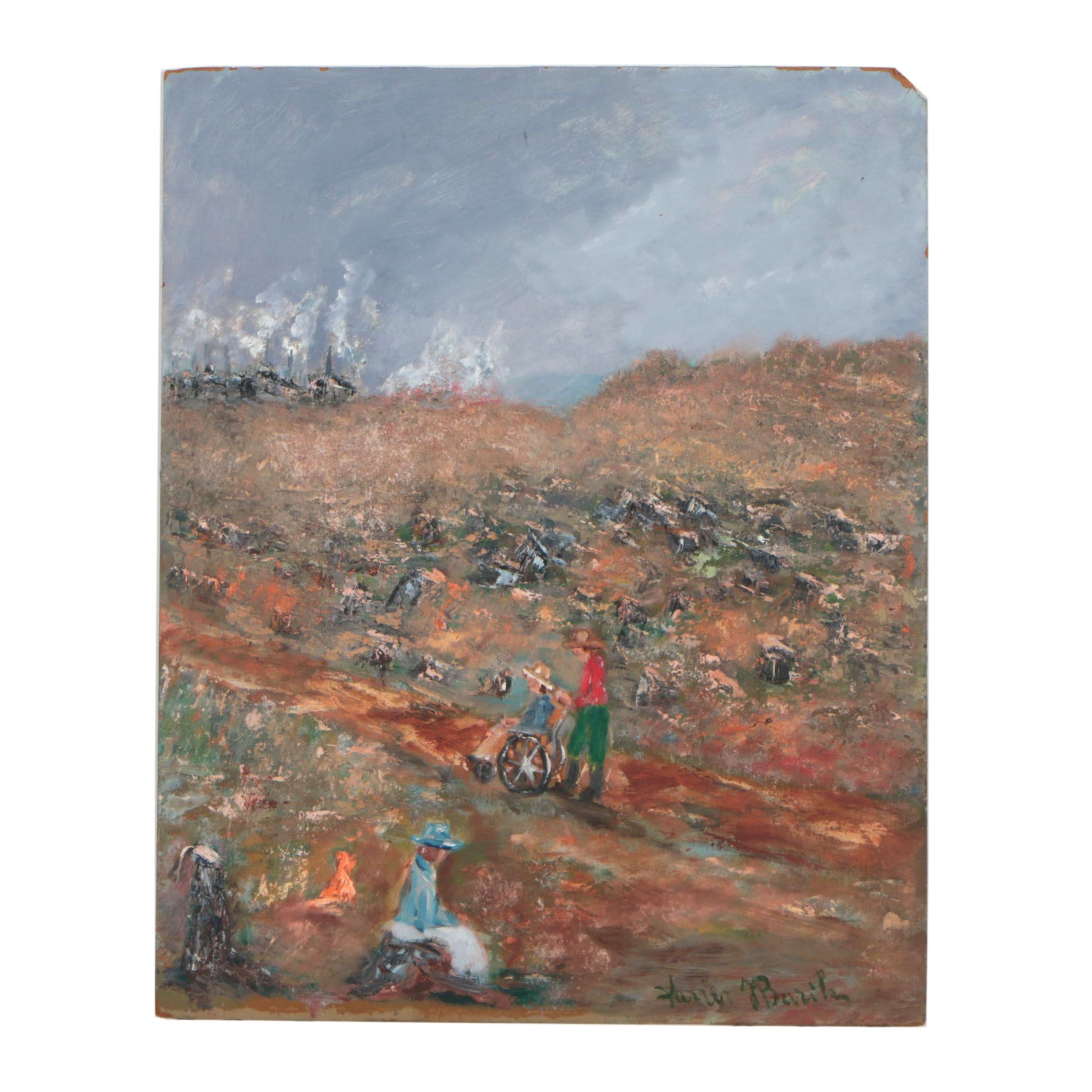 Xavier J. Barile Figural Landscape Oil Painting