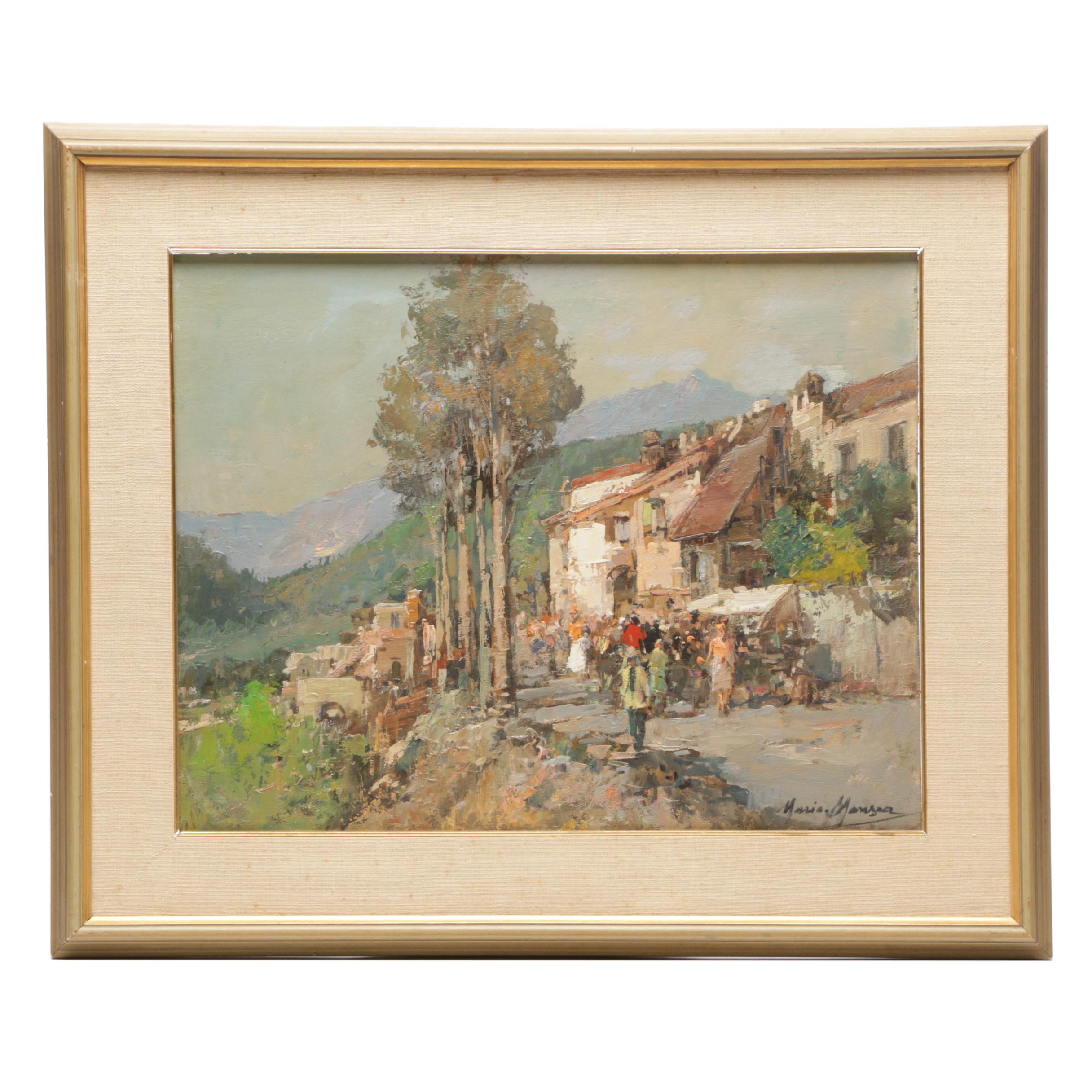 Mario Maresca Oil Painting of Street Scene