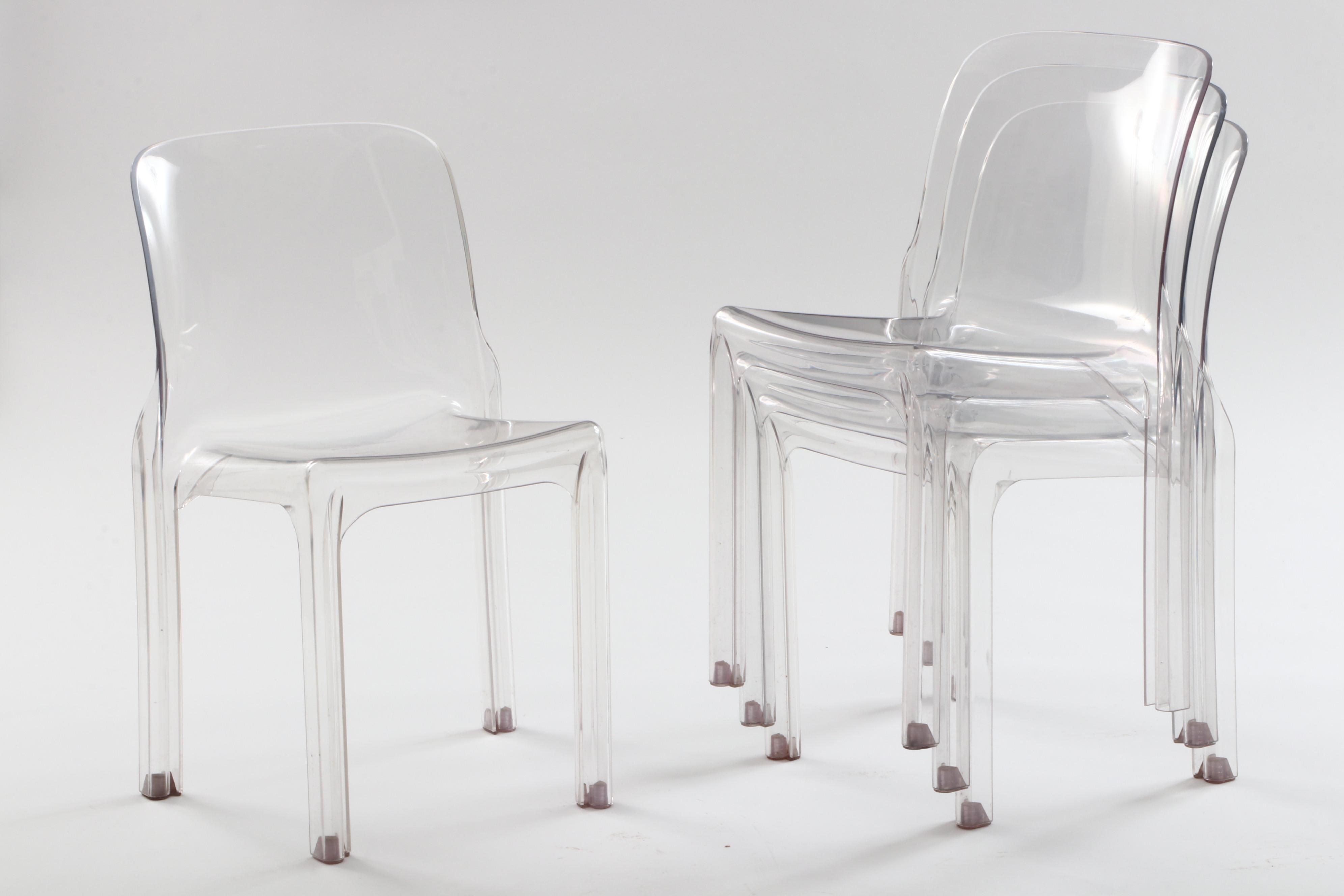 Vico Magistretti for Heller "Selene" Ghost Stacking Side Chairs