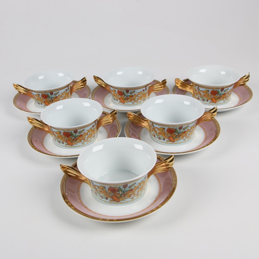 Versace for Rosenthal "Le Jardin de Versace" Cream Soup Bowls and Saucers