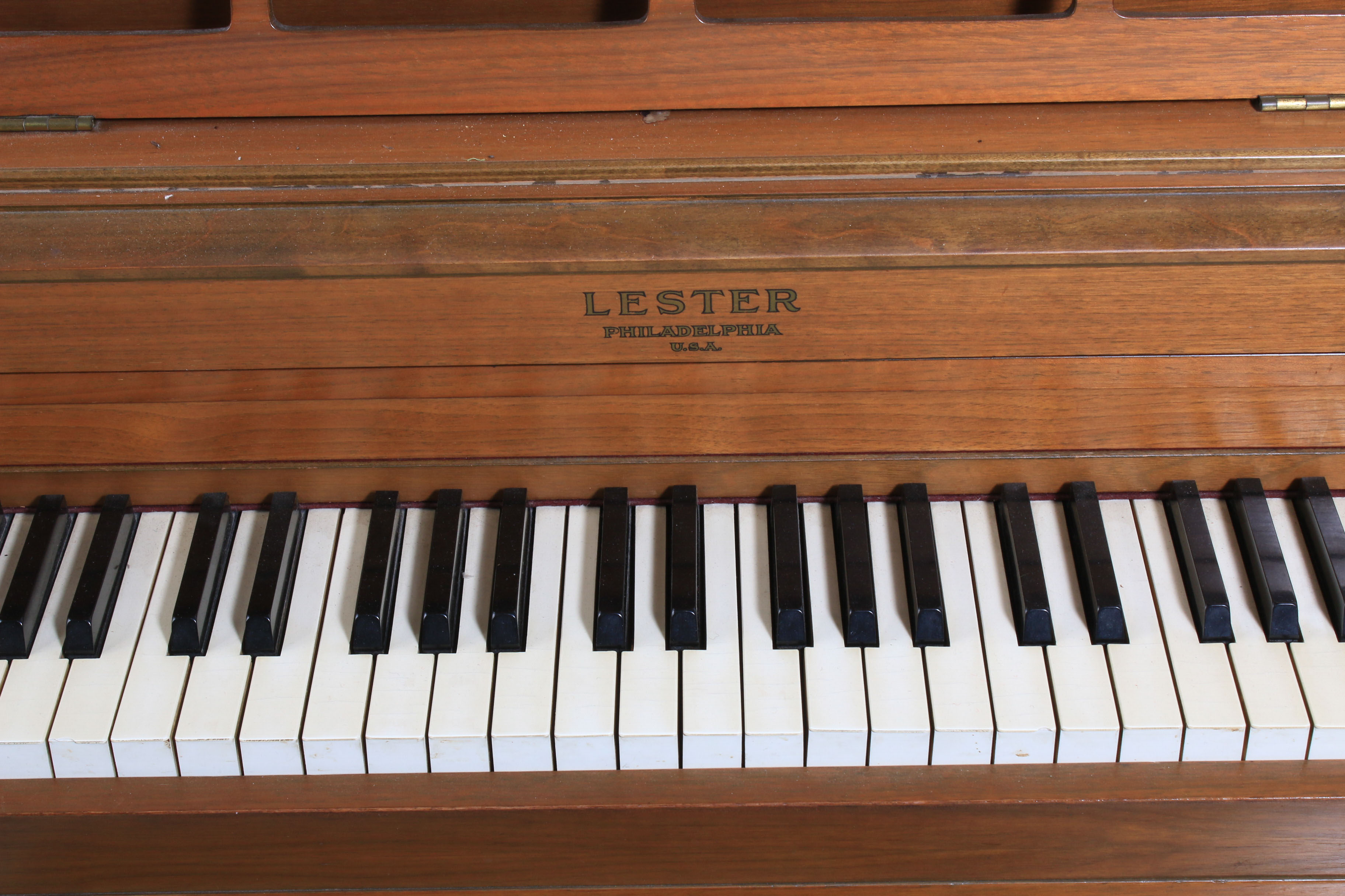 Lester Spinet Upright Piano with Bench and Sheet Music