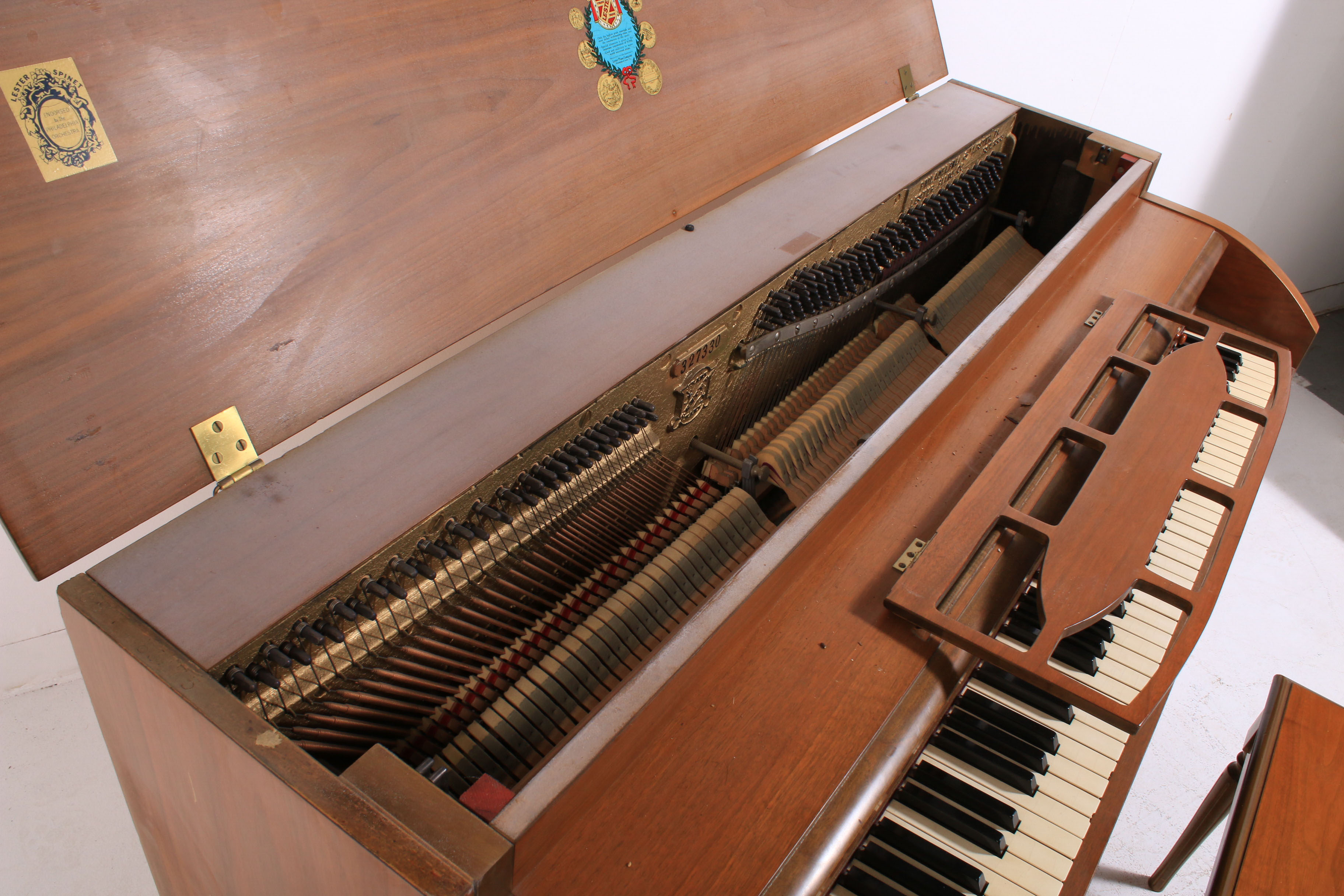 Lester Spinet Upright Piano with Bench and Sheet Music