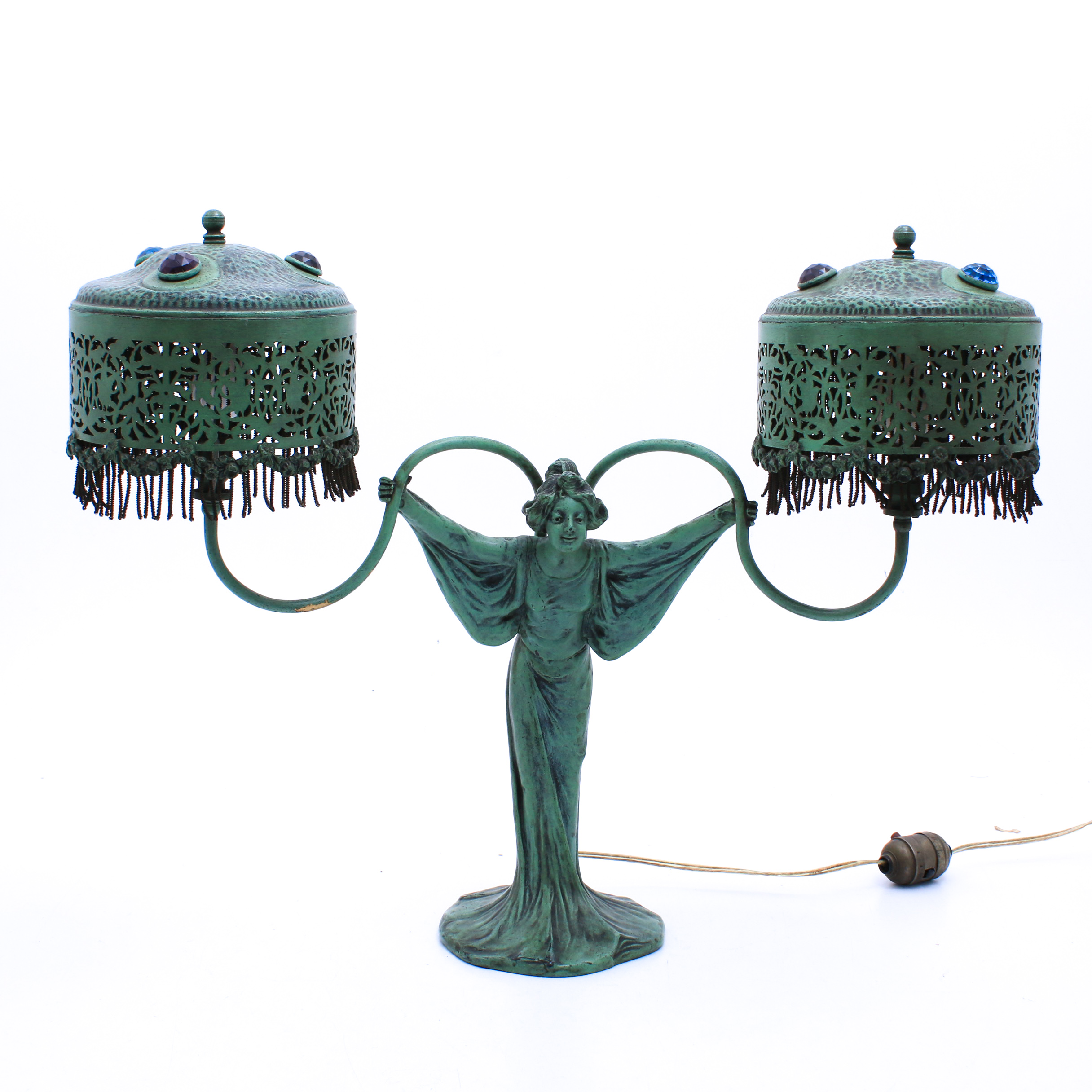 Art Deco Bejeweled Ceramic and Metal Figural Table Lamp