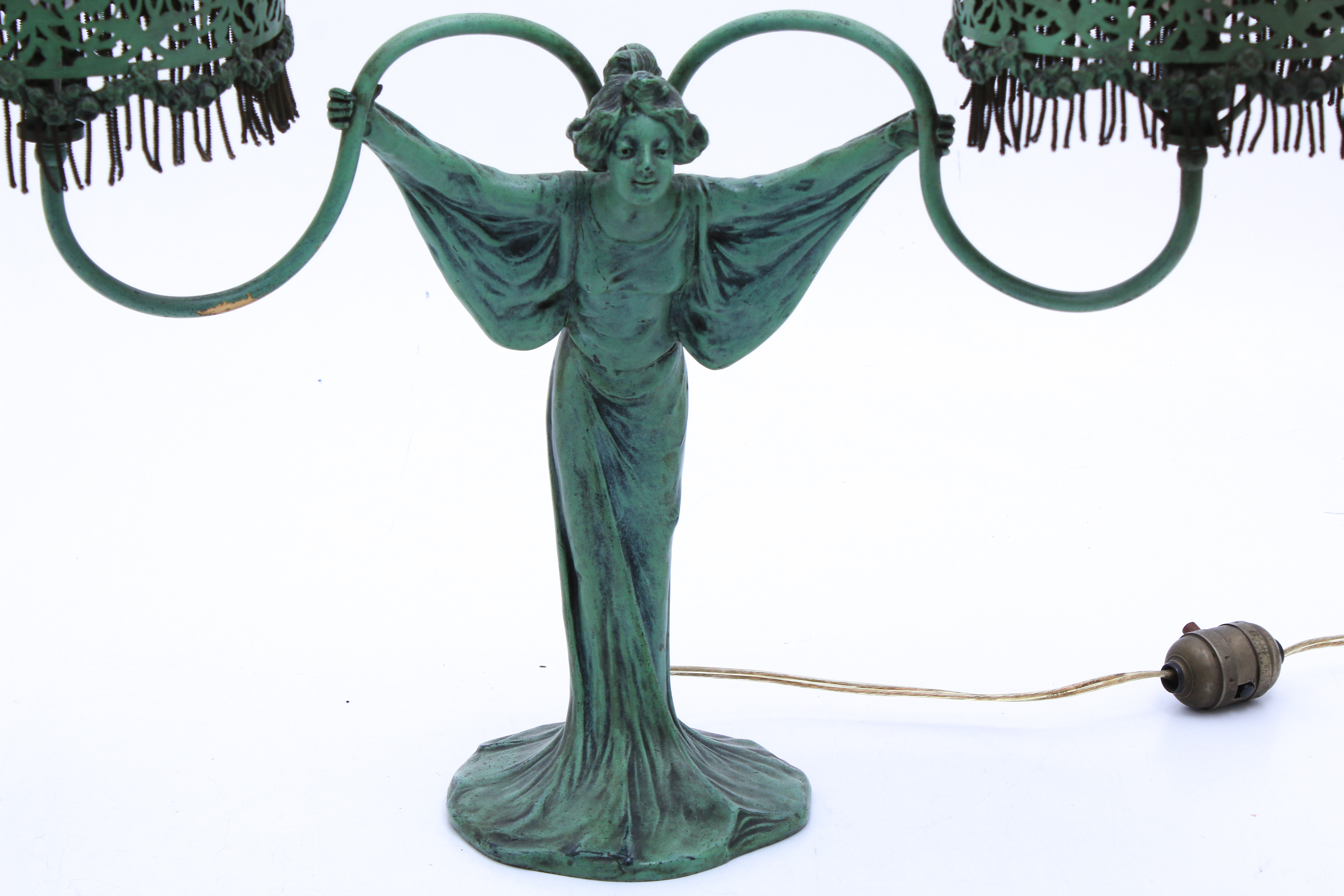Art Deco Bejeweled Ceramic and Metal Figural Table Lamp