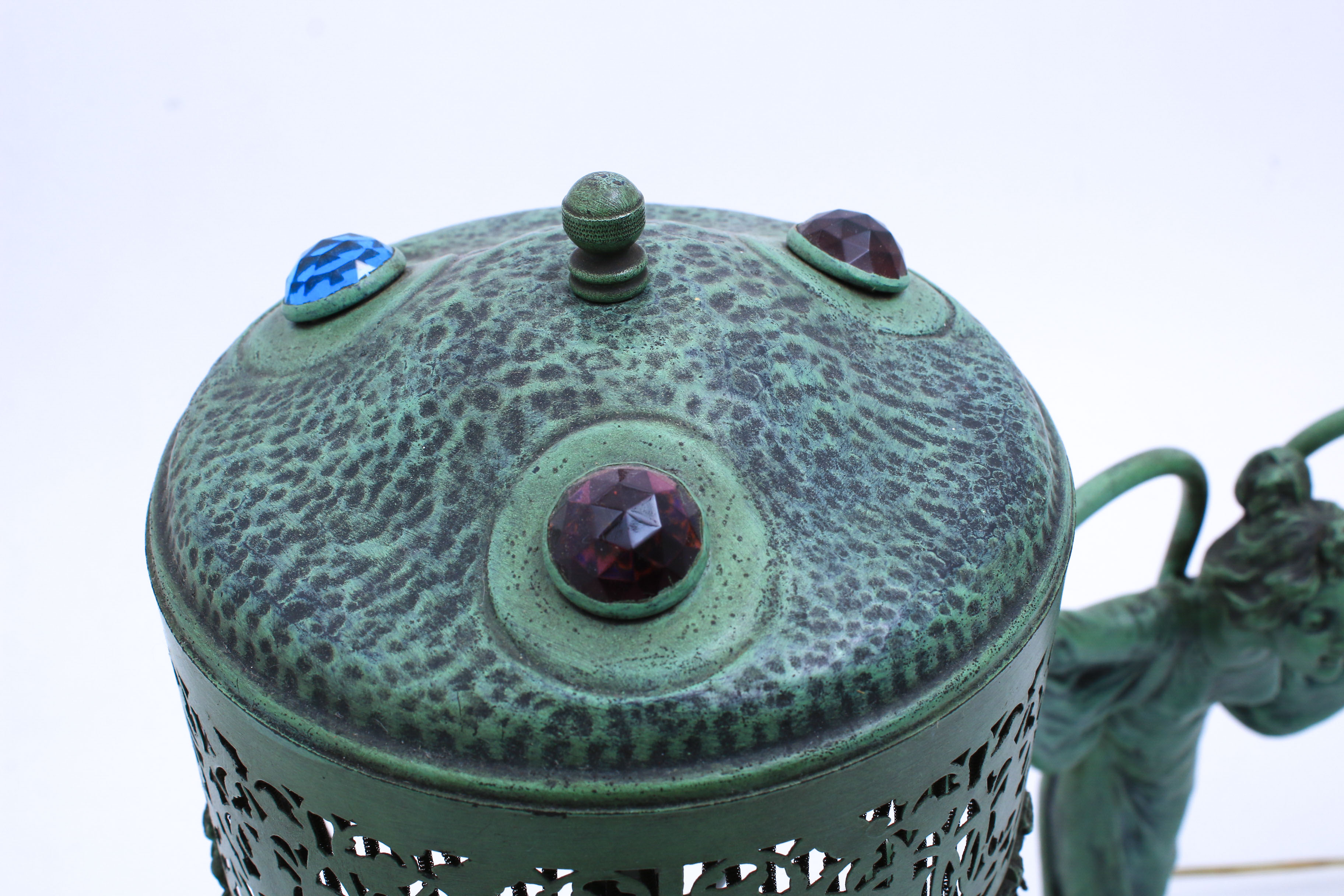 Art Deco Bejeweled Ceramic and Metal Figural Table Lamp