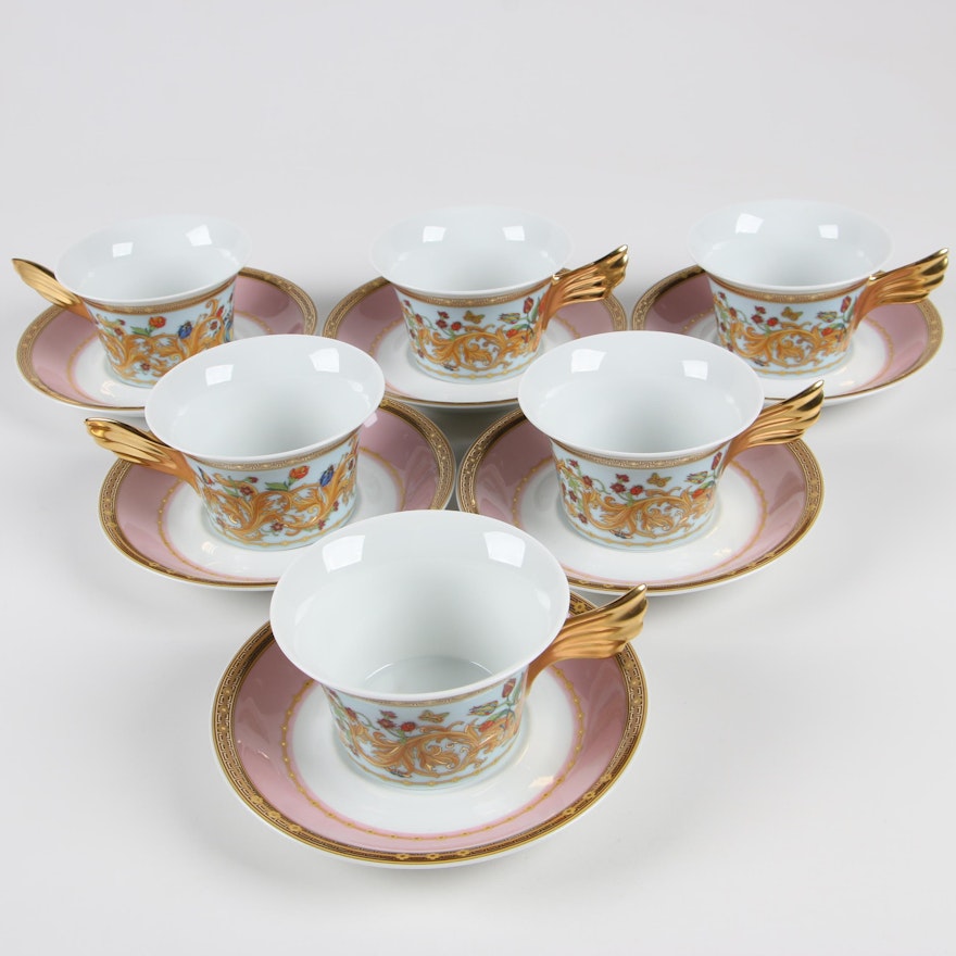 Versace for Rosenthal "Le Jardin des Papillons" Porcelain Teacups and Saucers