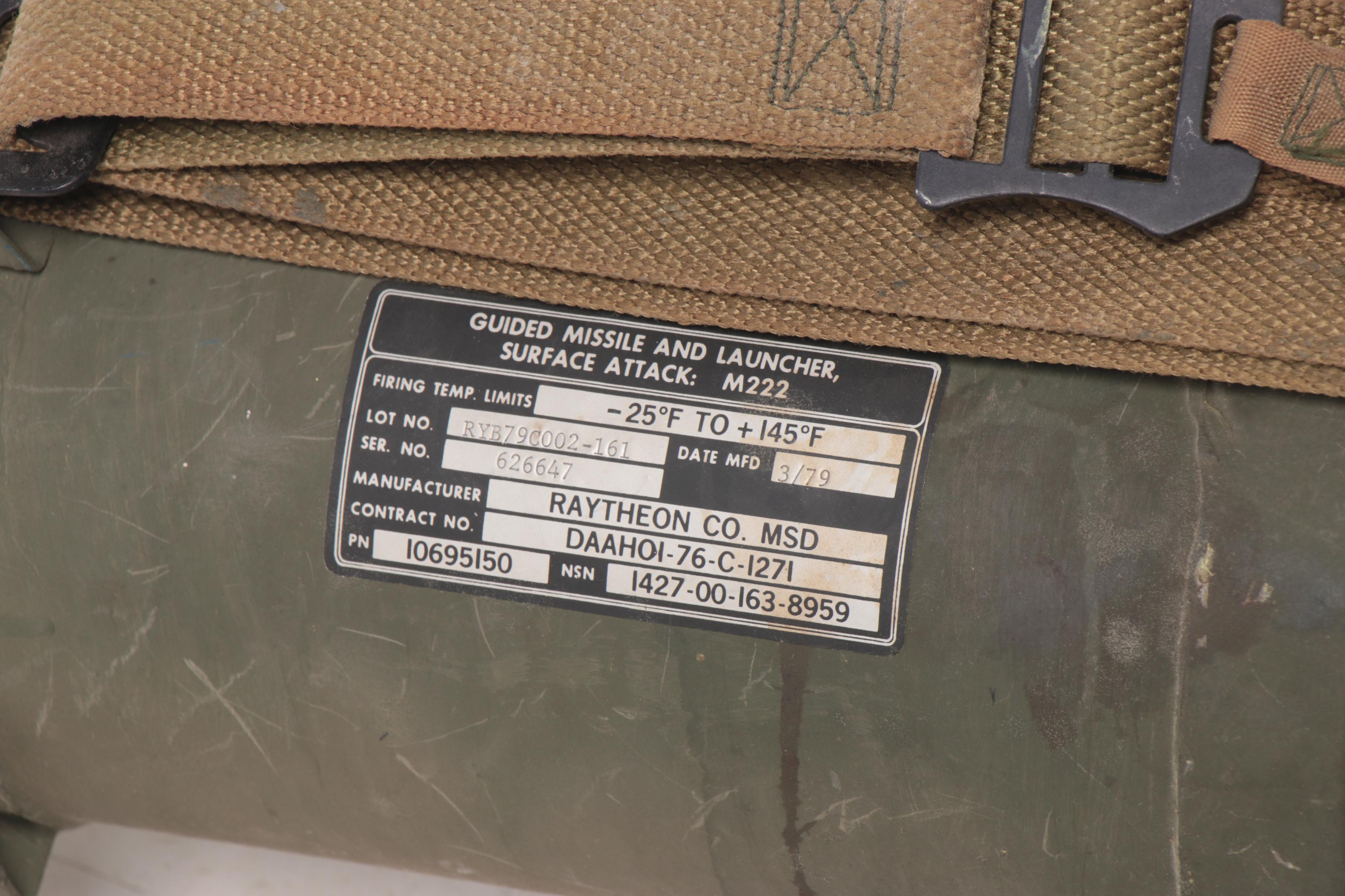 Inert Raytheon Co. M47 Dragon Anti-Tank Guided Missile Launcher, 1979