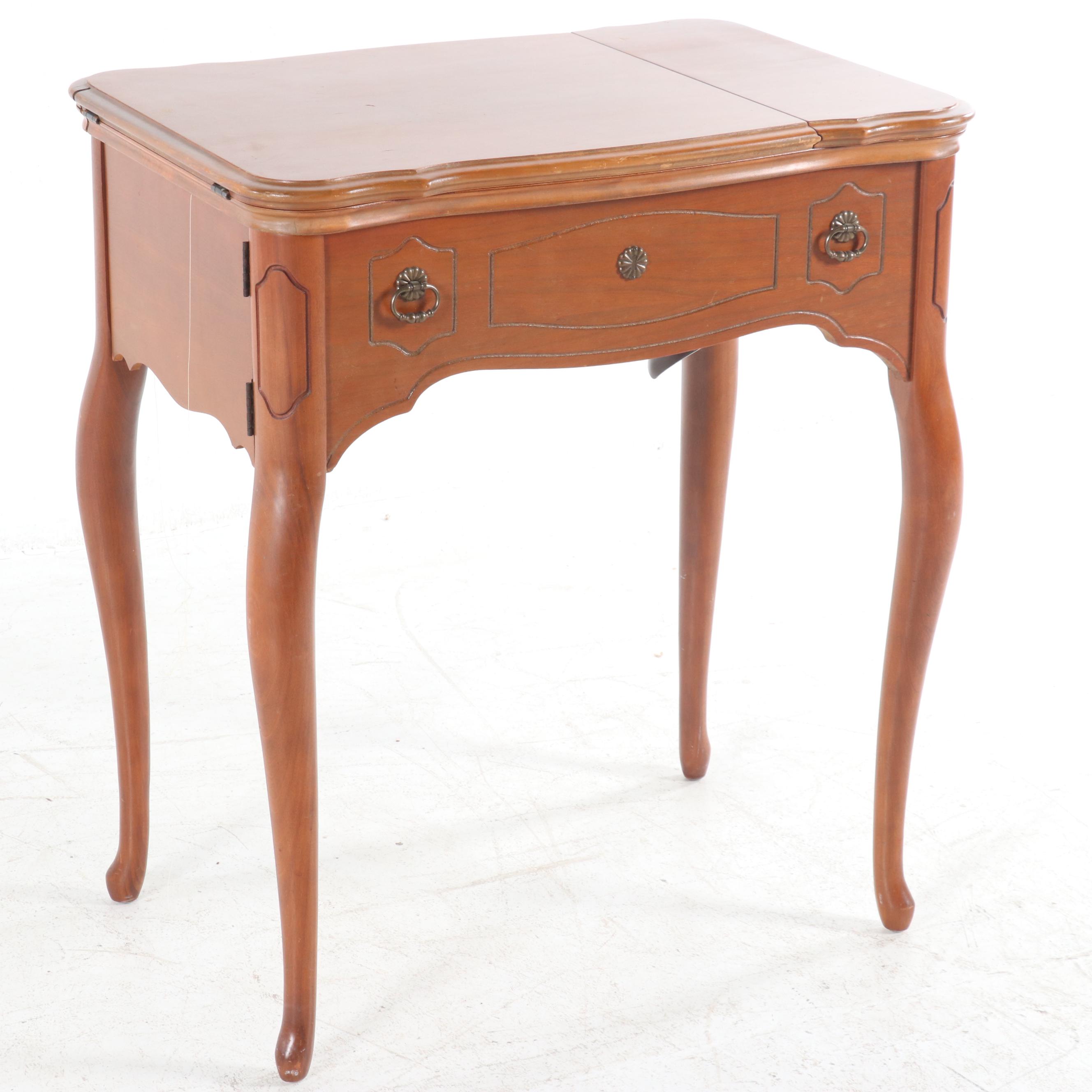 Singer 401A Sewing Machine in a Cherry French Provincial Style Cabinet, c. 1950s