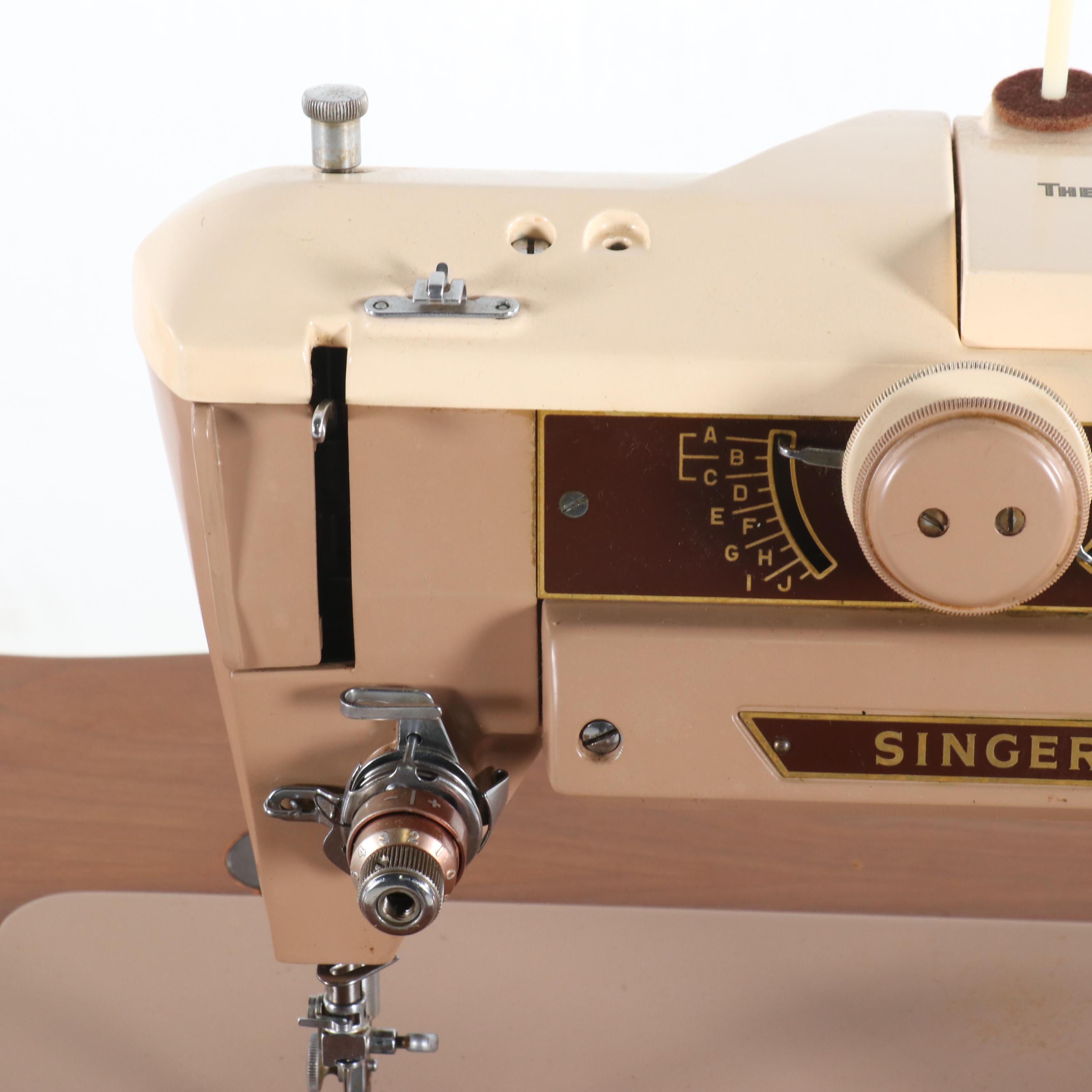 Singer 401A Sewing Machine in a Cherry French Provincial Style Cabinet, c. 1950s