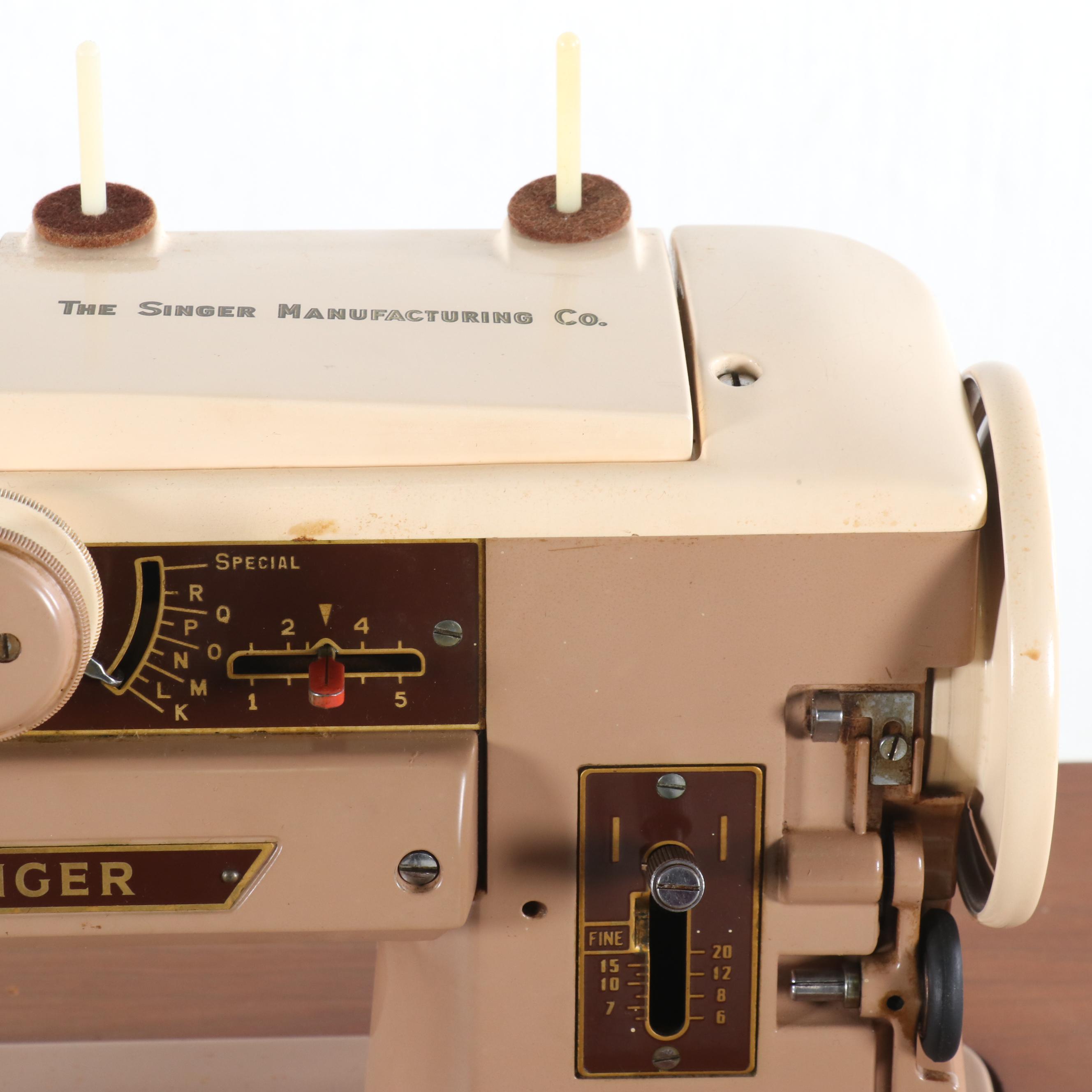 Singer 401A Sewing Machine in a Cherry French Provincial Style Cabinet, c. 1950s