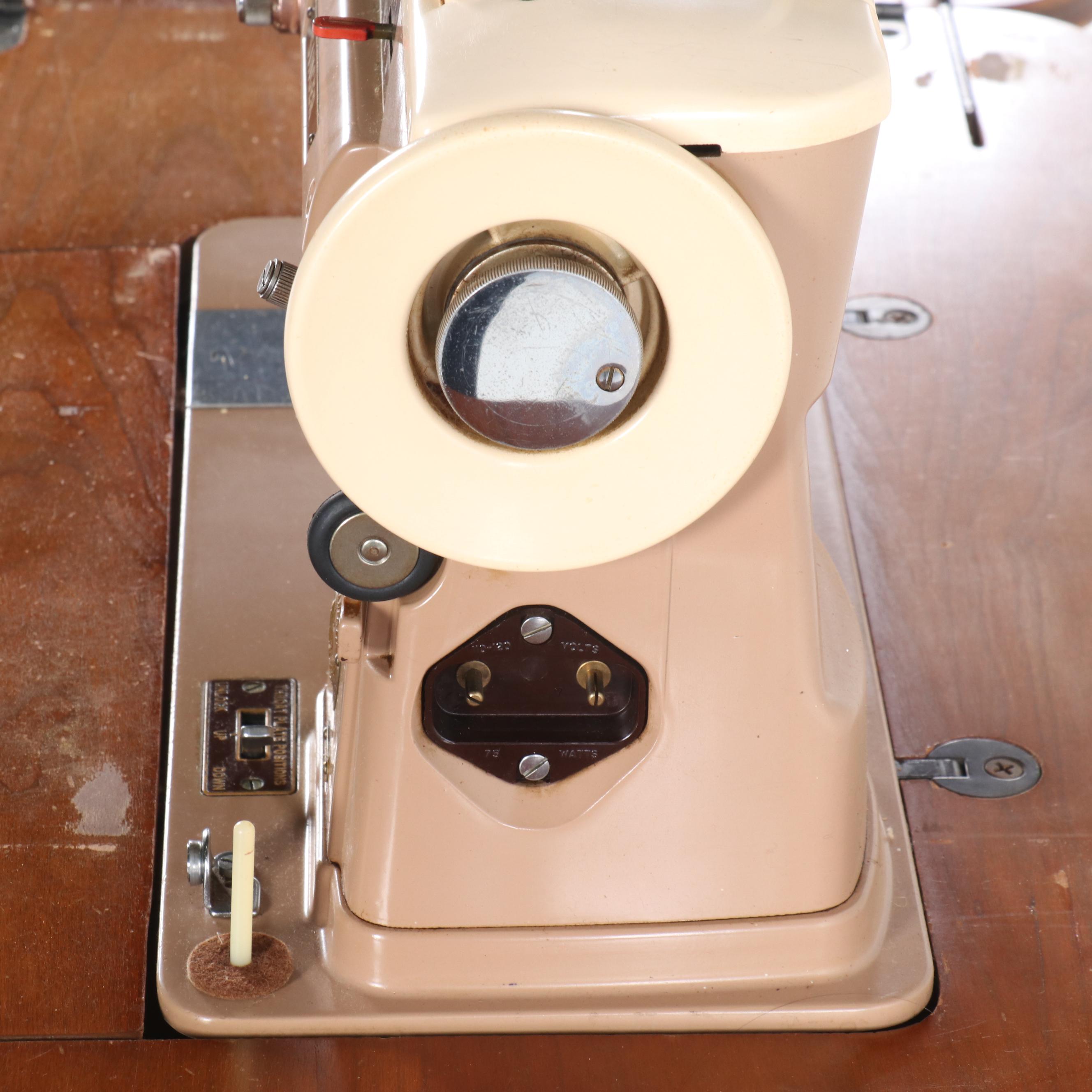 Singer 401A Sewing Machine in a Cherry French Provincial Style Cabinet, c. 1950s