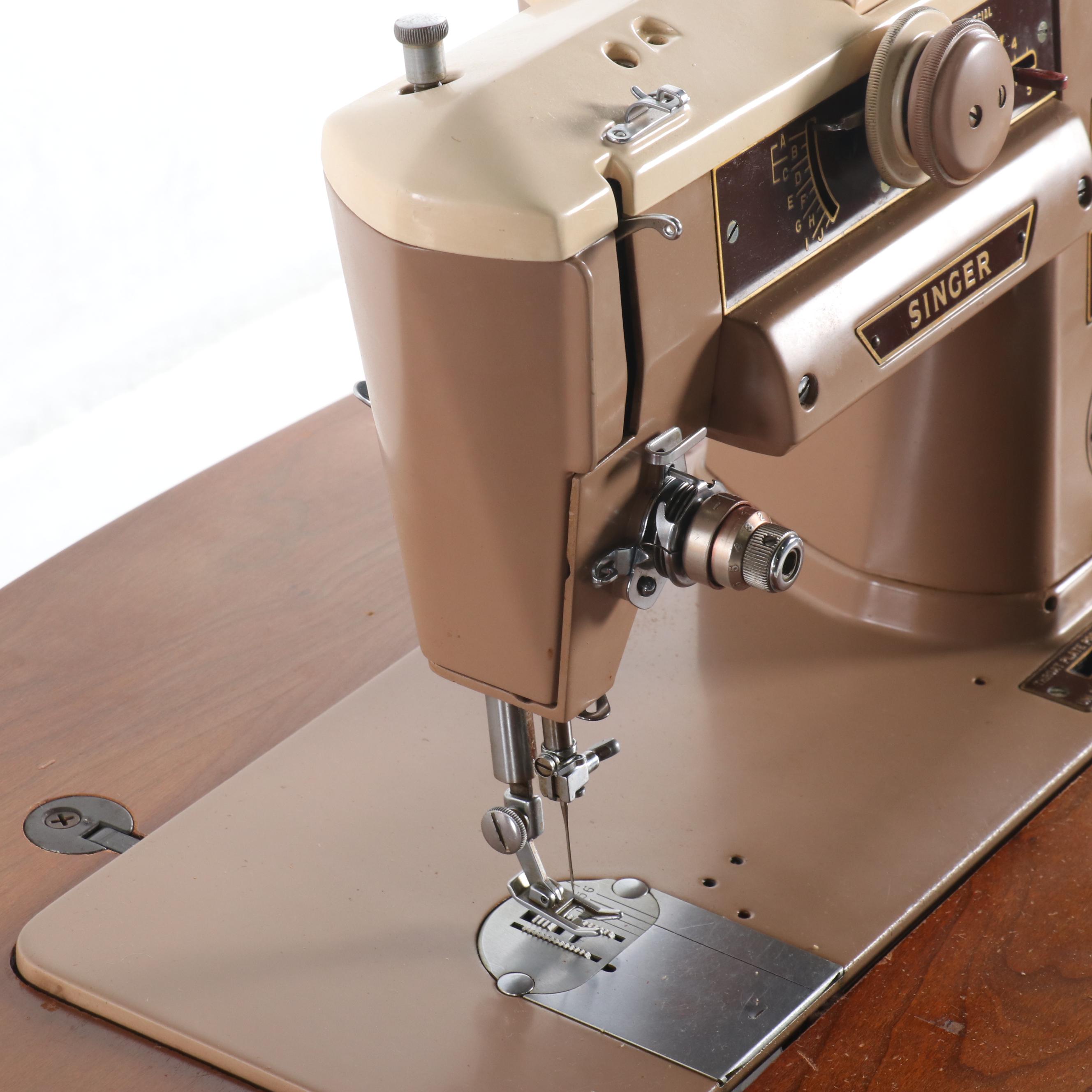 Singer 401A Sewing Machine in a Cherry French Provincial Style Cabinet, c. 1950s