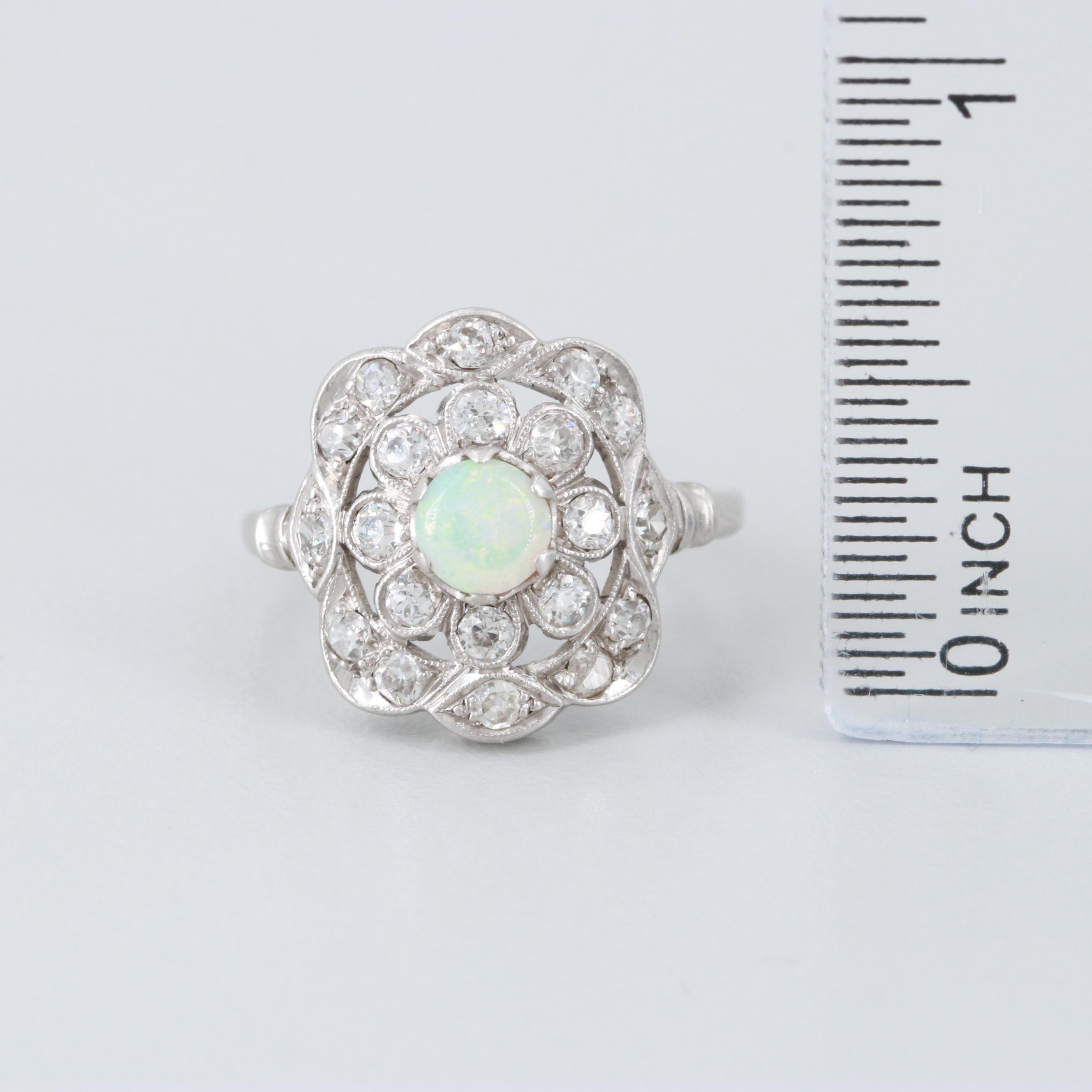 Vintage Platinum Opal and Diamond Ring