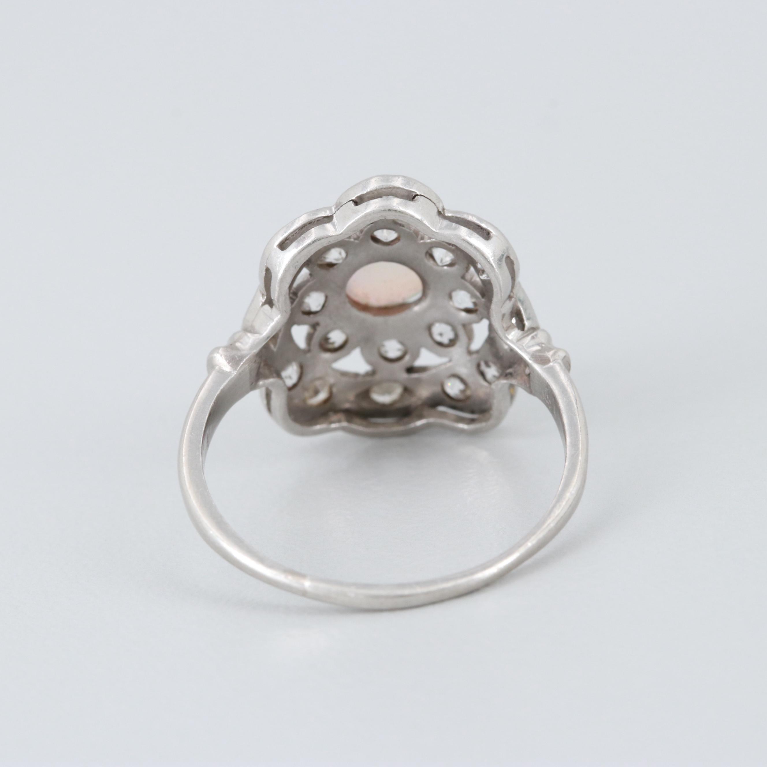 Vintage Platinum Opal and Diamond Ring