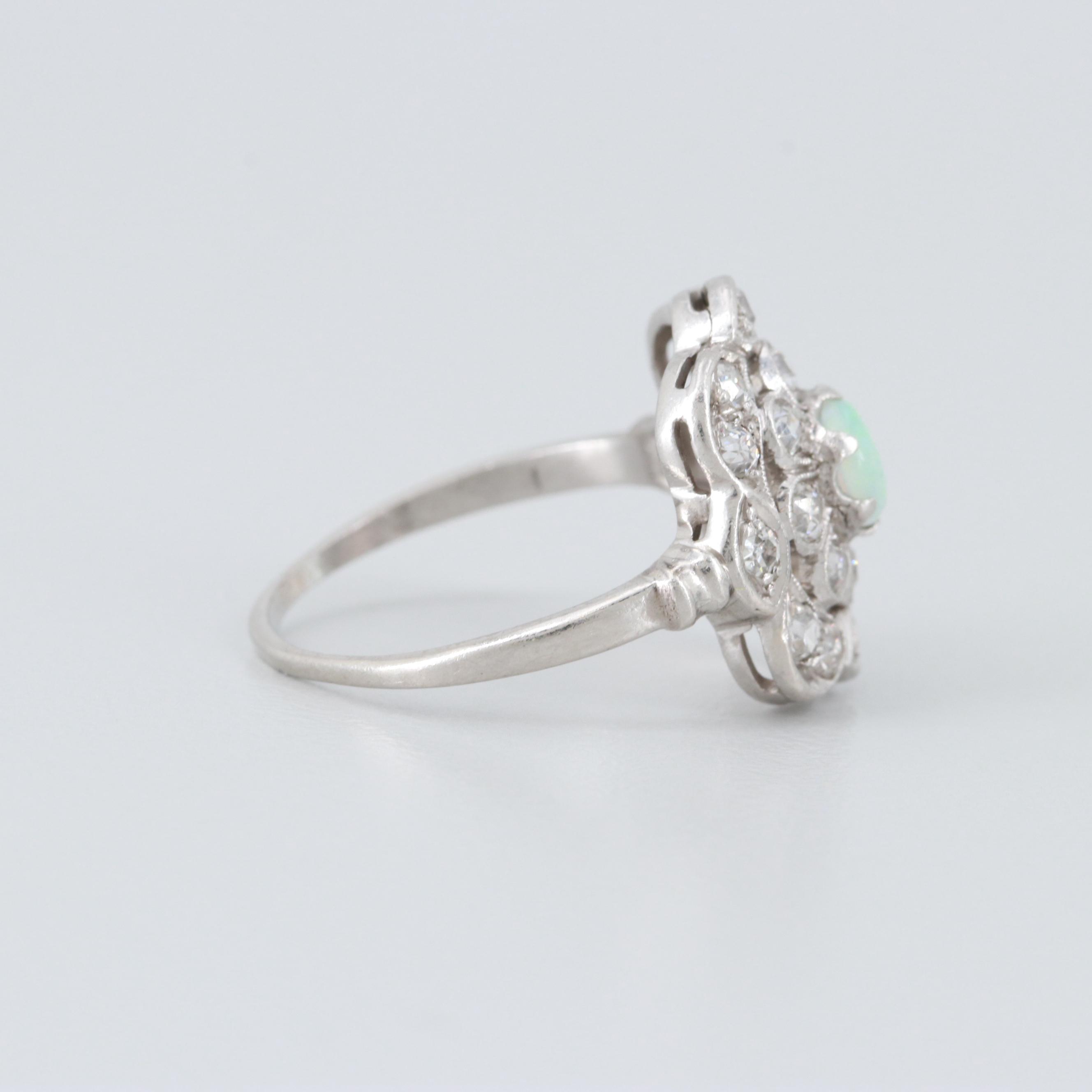 Vintage Platinum Opal and Diamond Ring