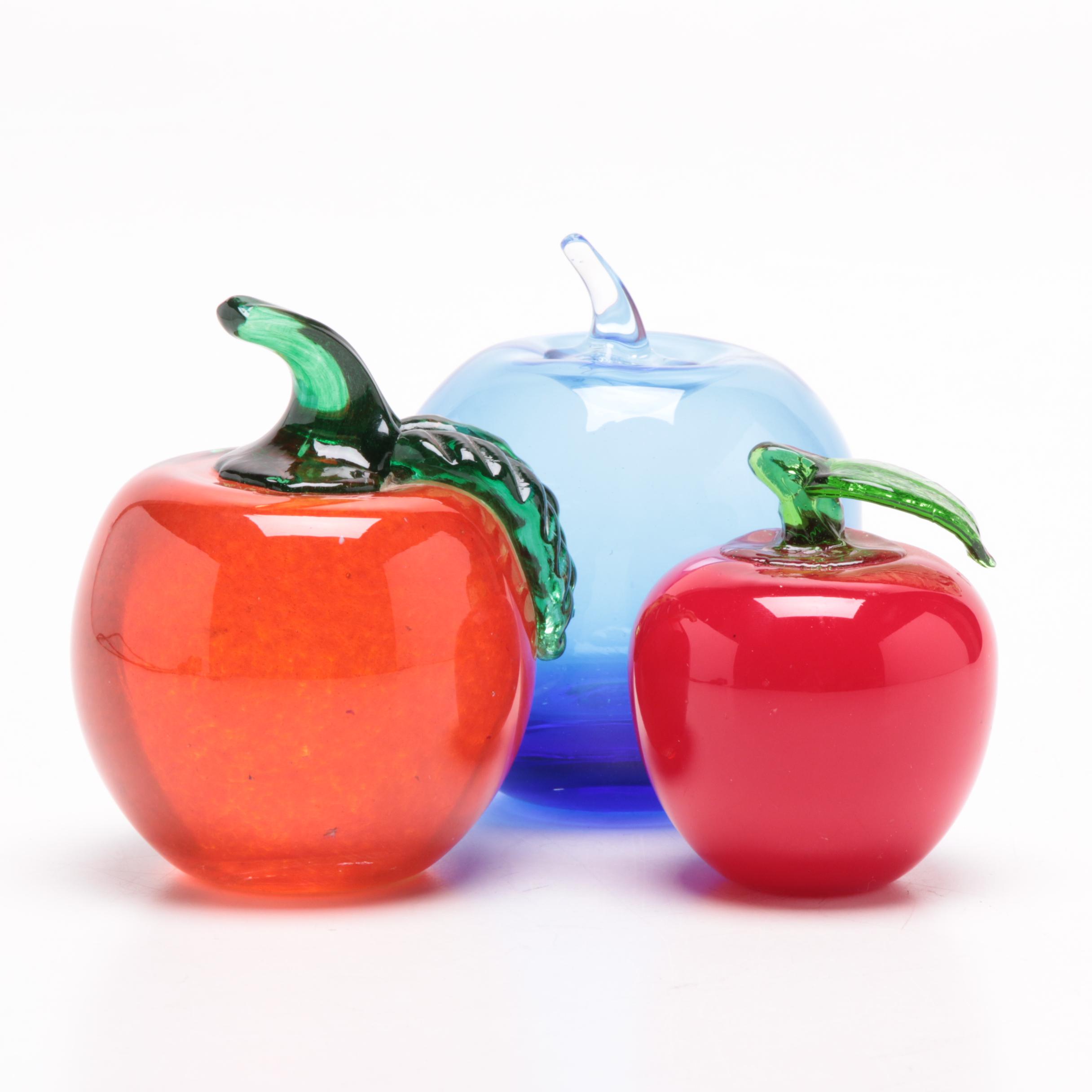 Blenko Glass Apple Paperweight and Other Paperweights