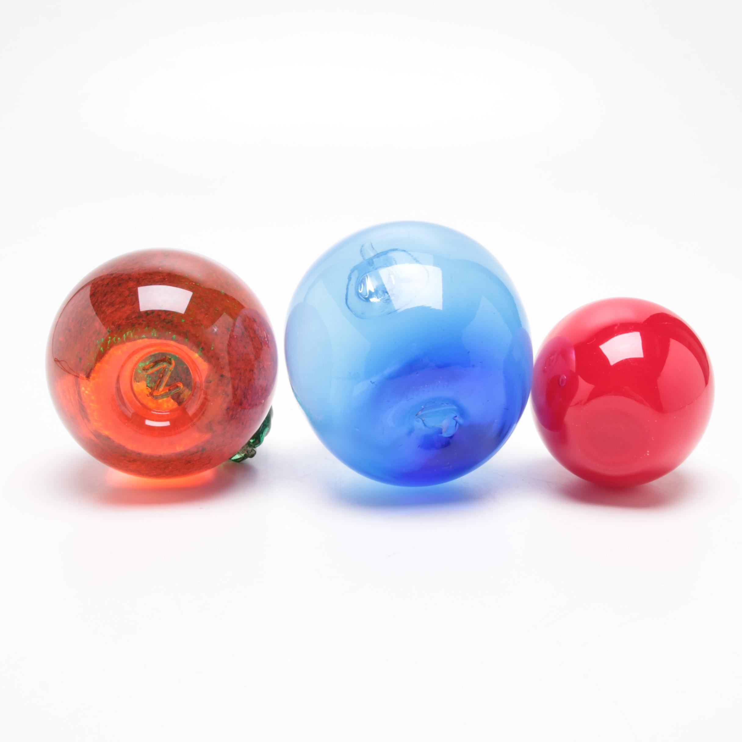 Blenko Glass Apple Paperweight and Other Paperweights