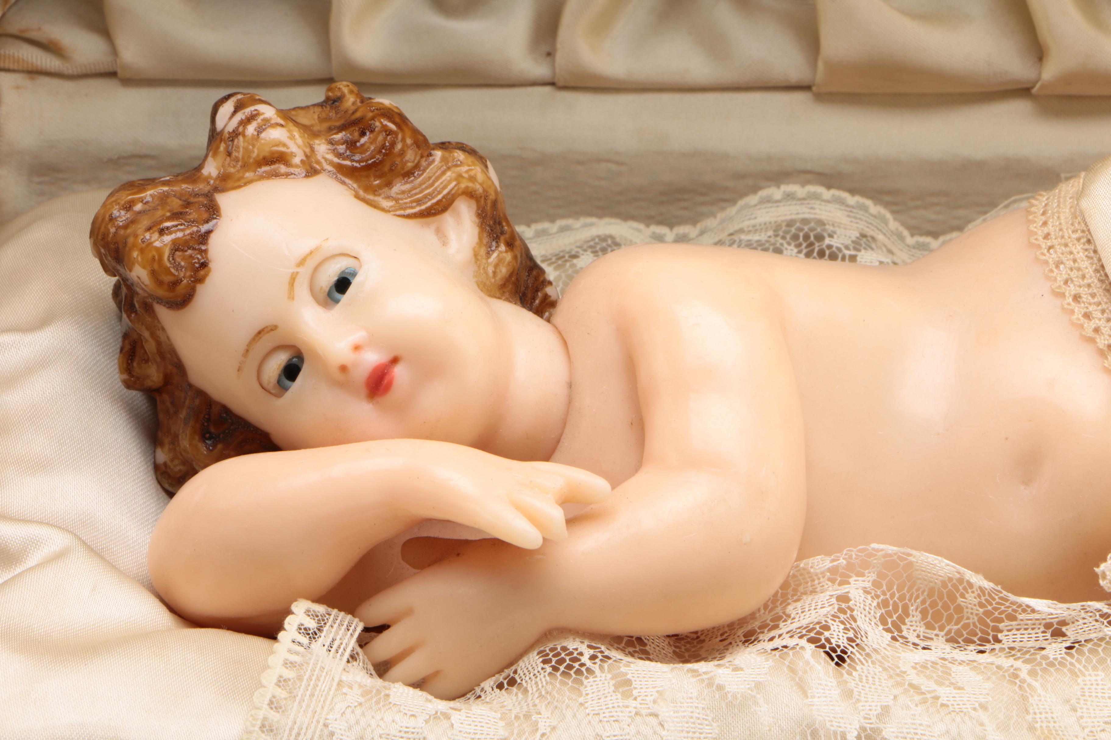 Italian Wax Automaton Doll Music Box, Early 20th Century