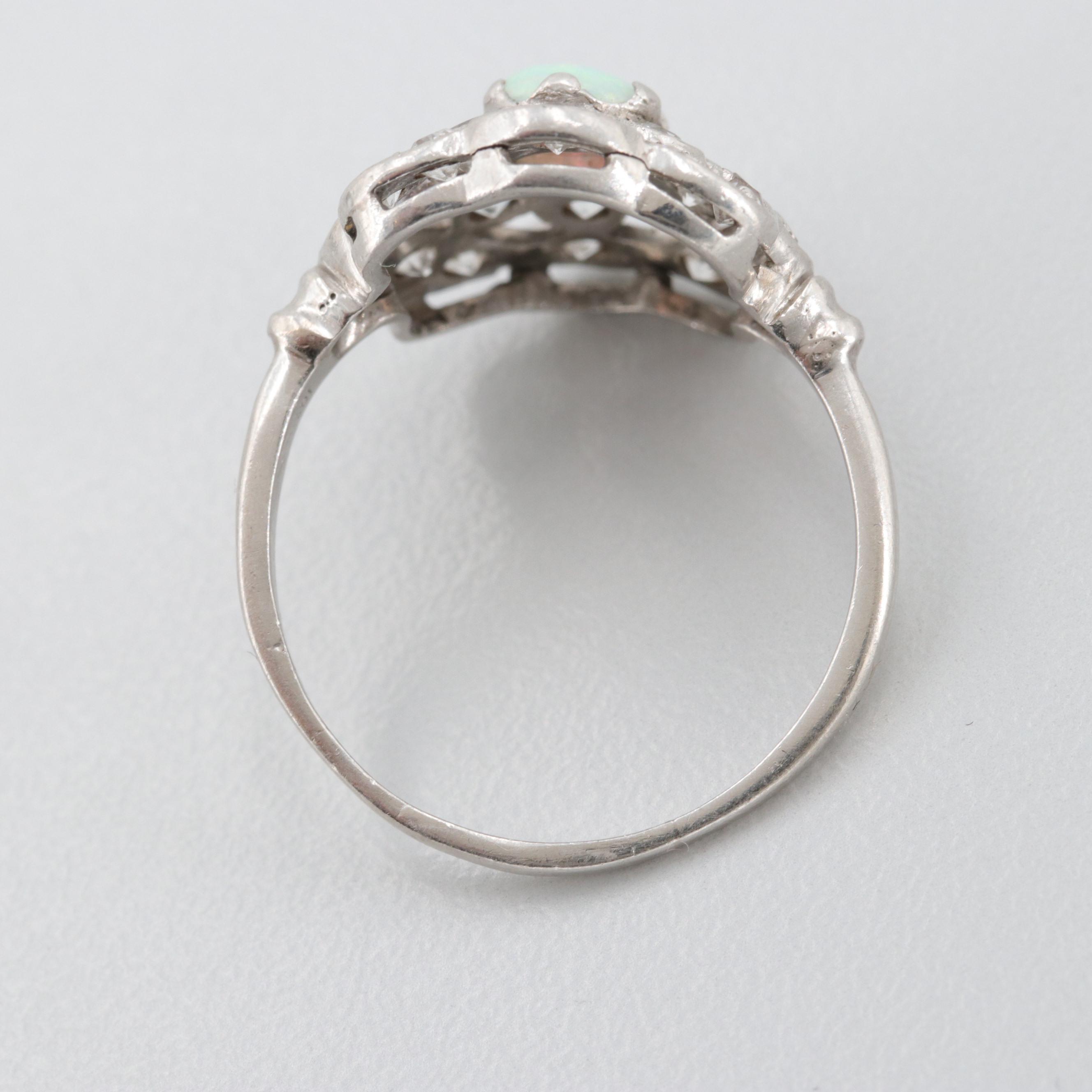 Vintage Platinum Opal and Diamond Ring