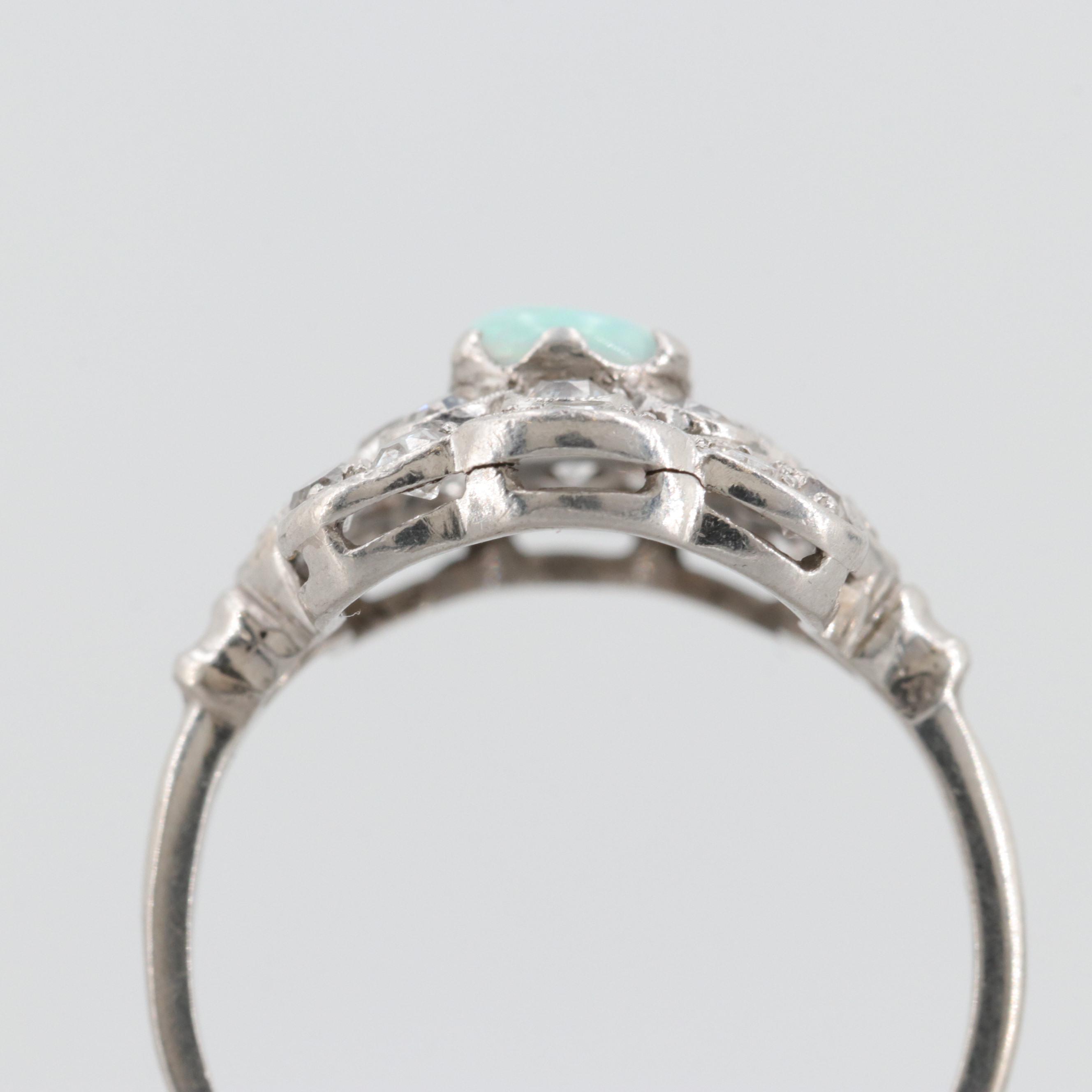 Vintage Platinum Opal and Diamond Ring