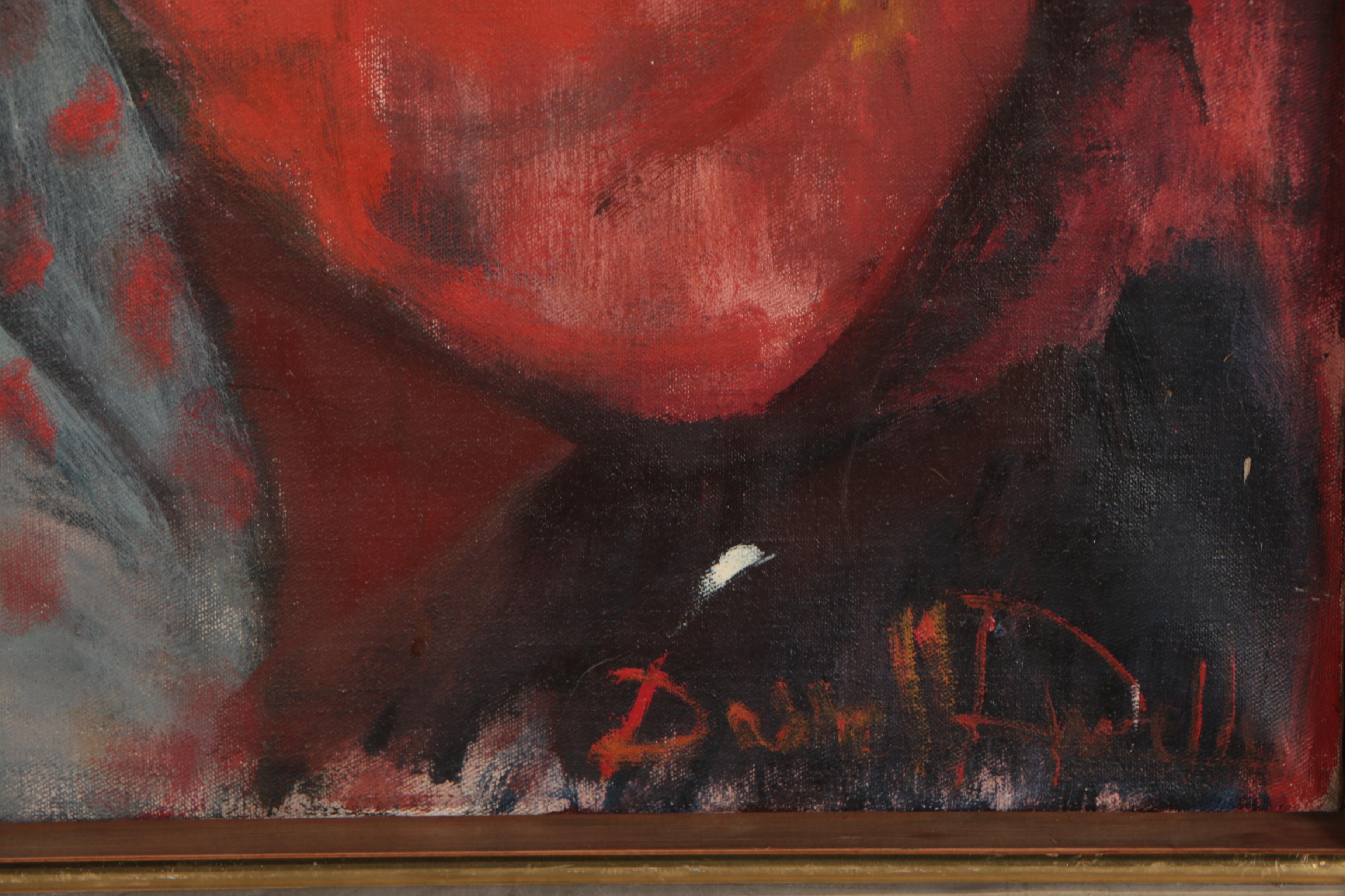 Late 20th Century Oil Painting of Cafe Genre Scene