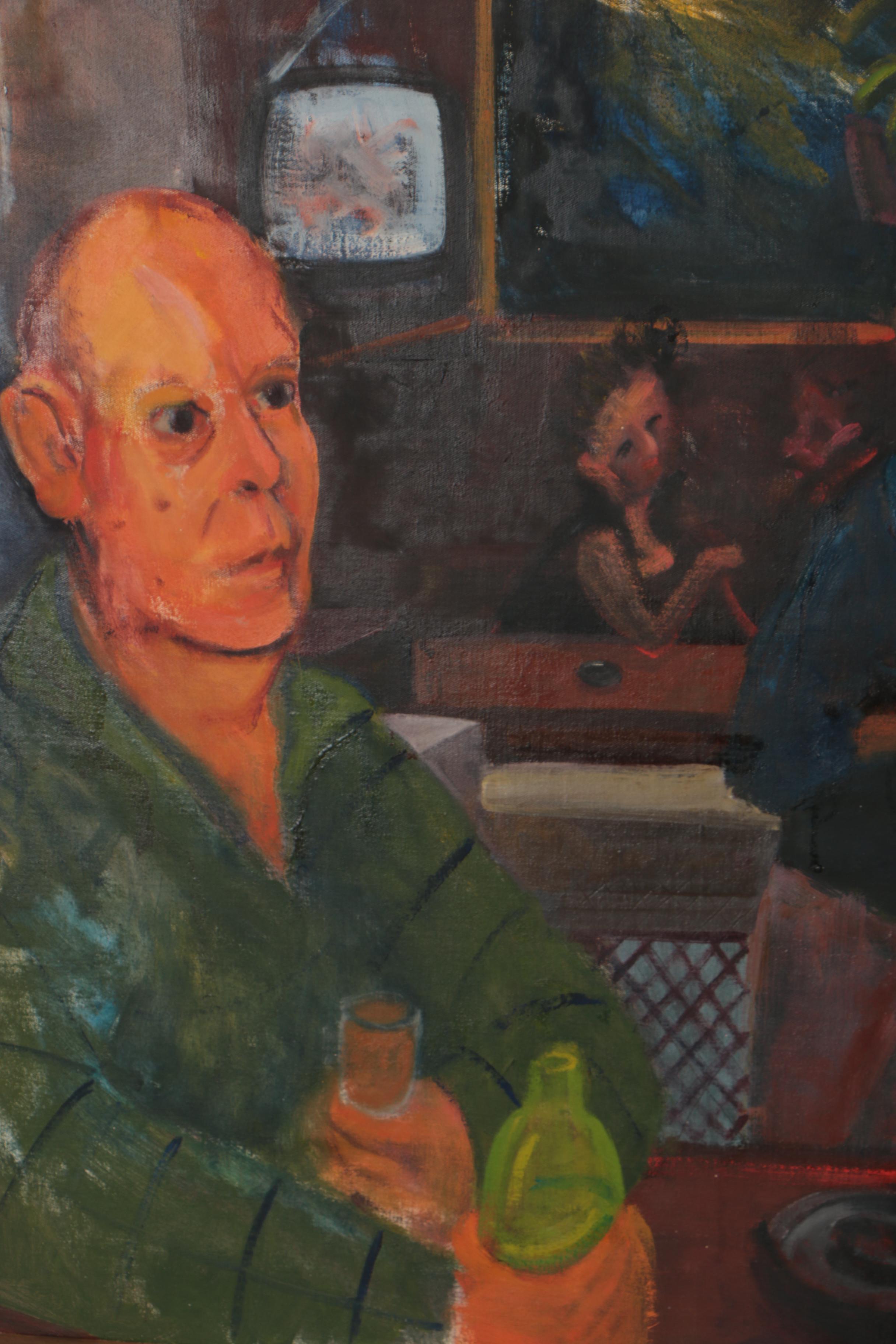 Late 20th Century Oil Painting of Cafe Genre Scene