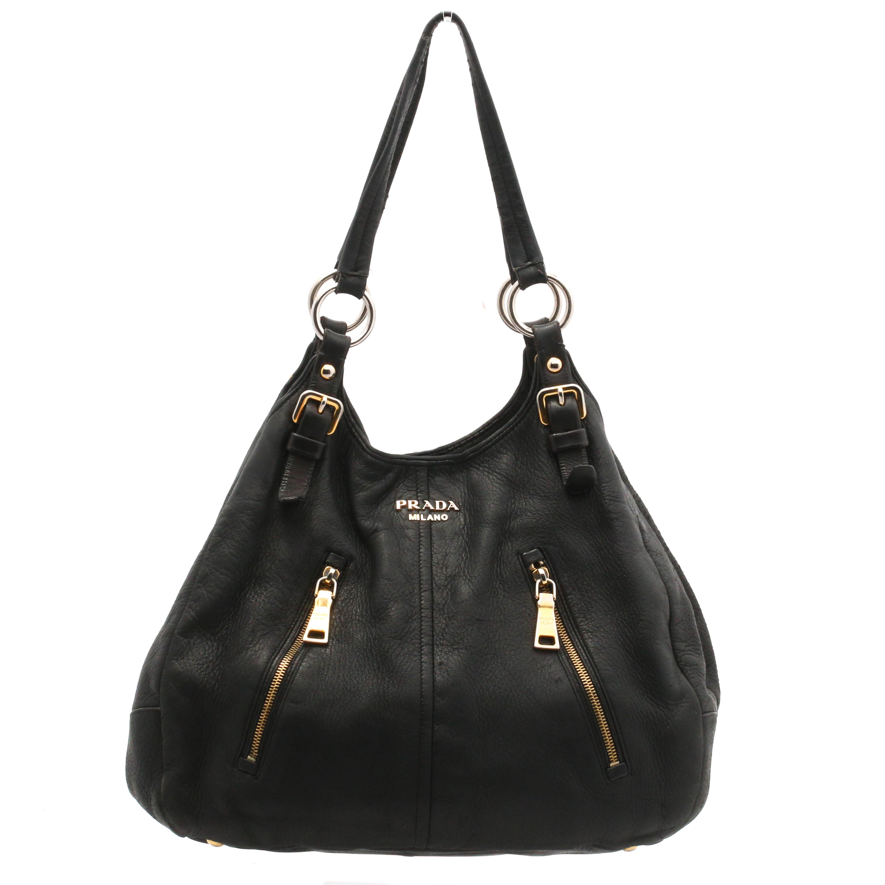 Prada Daino Nero Grained Leather Handbag