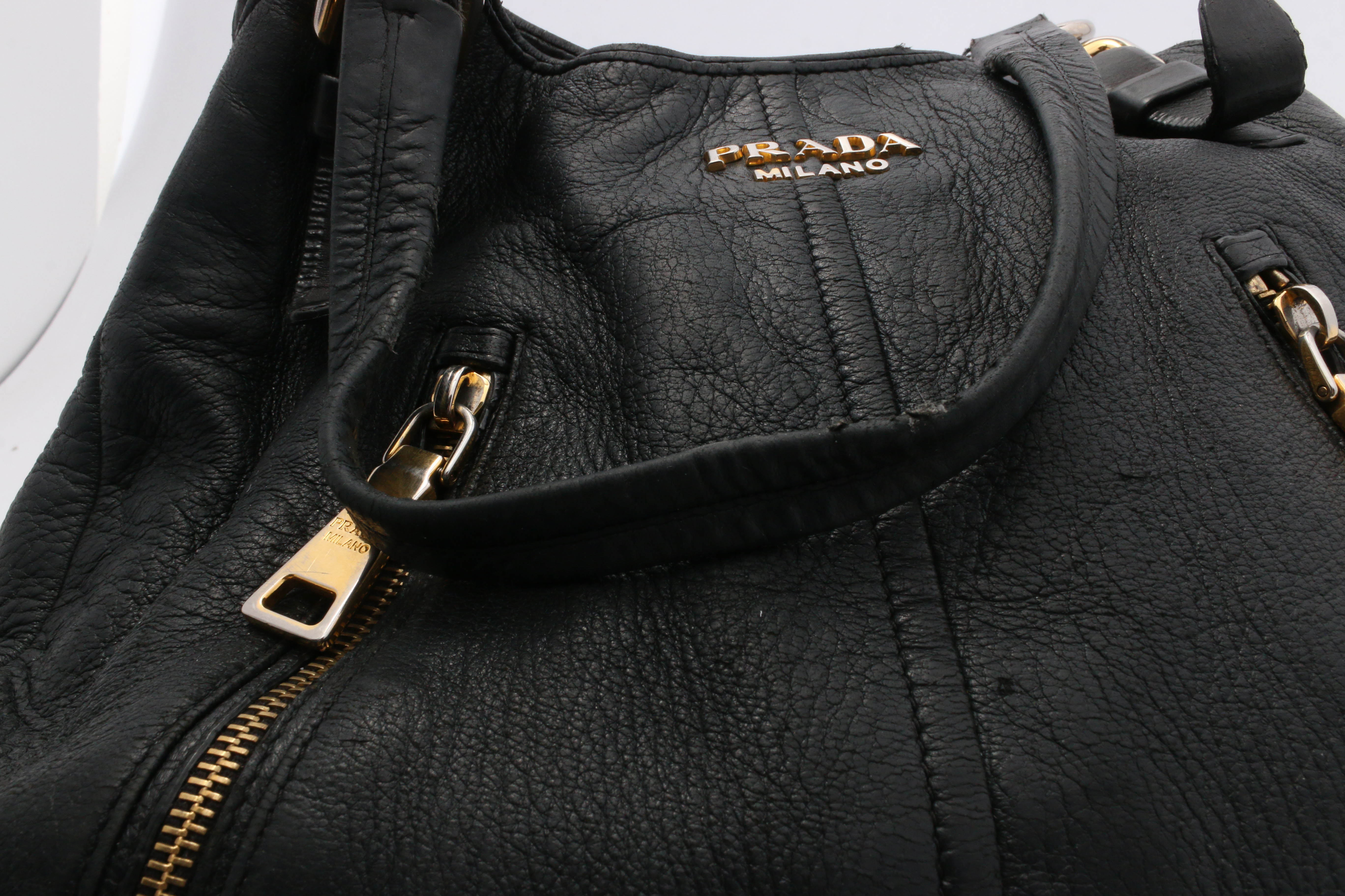 Prada Daino Nero Grained Leather Handbag
