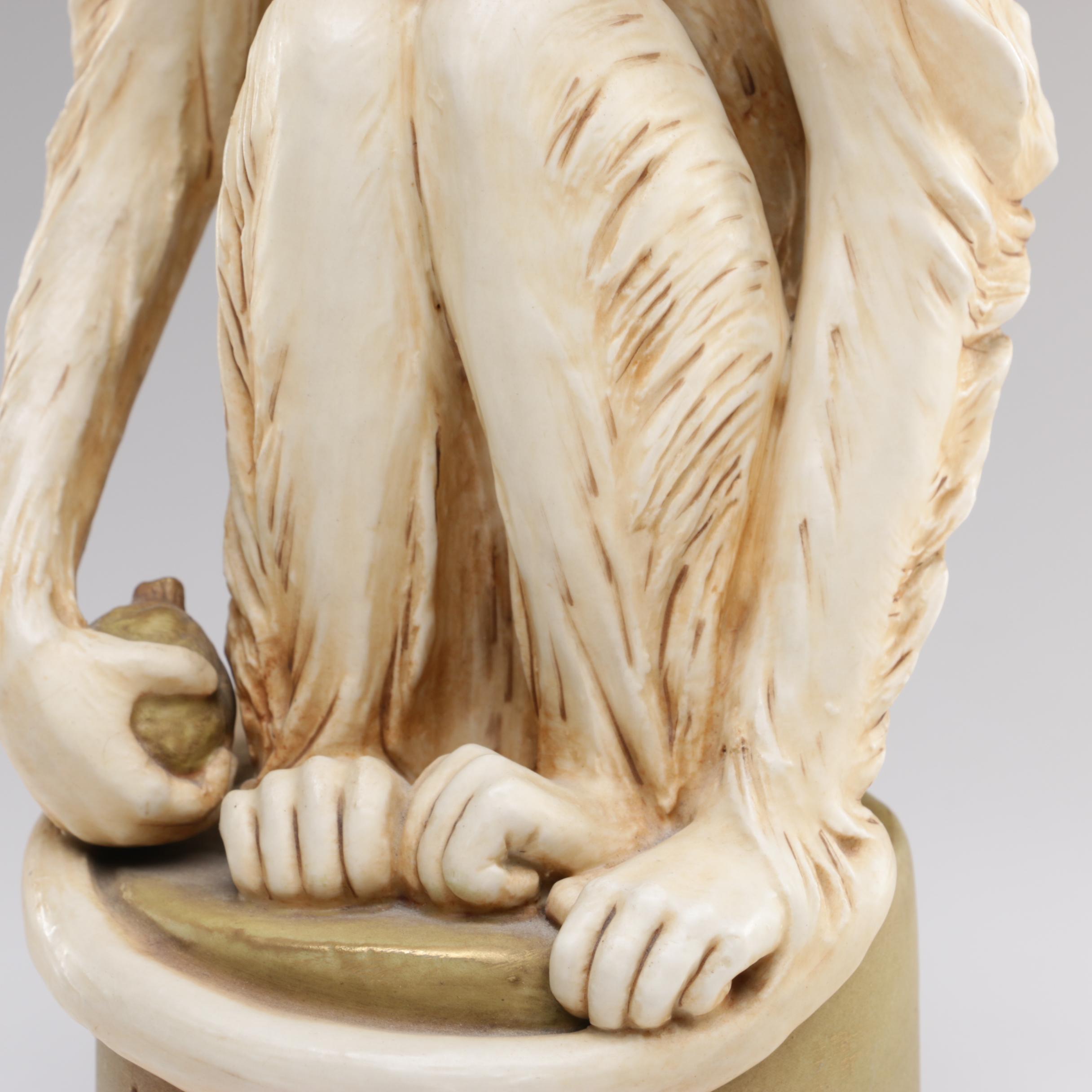 Royal Dux Bohemia Ceramic Monkey Statue "Hulman"