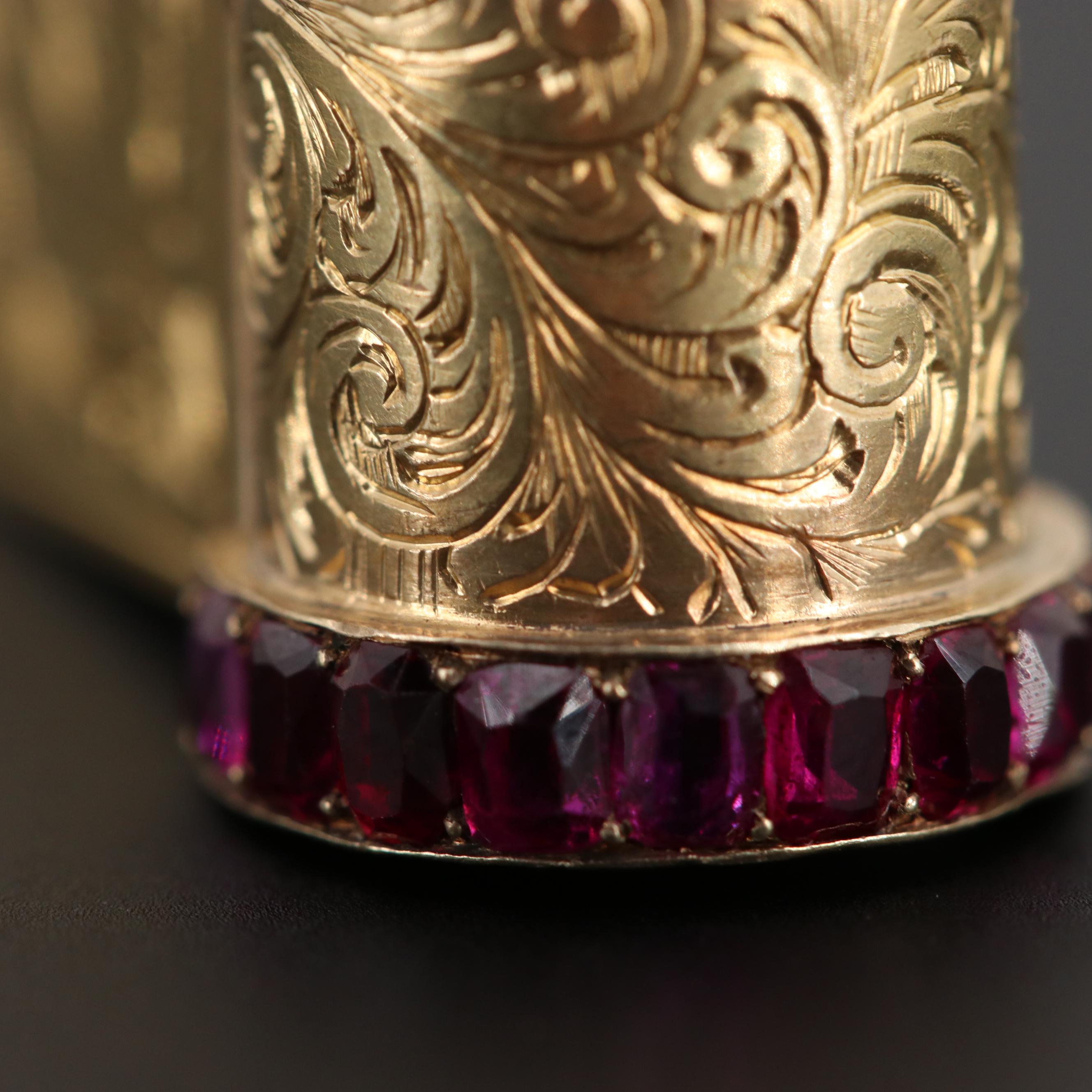 Victorian 18K Yellow Gold Diamond, Ruby, Emerald "Souvenir" Book Themed Bracelet