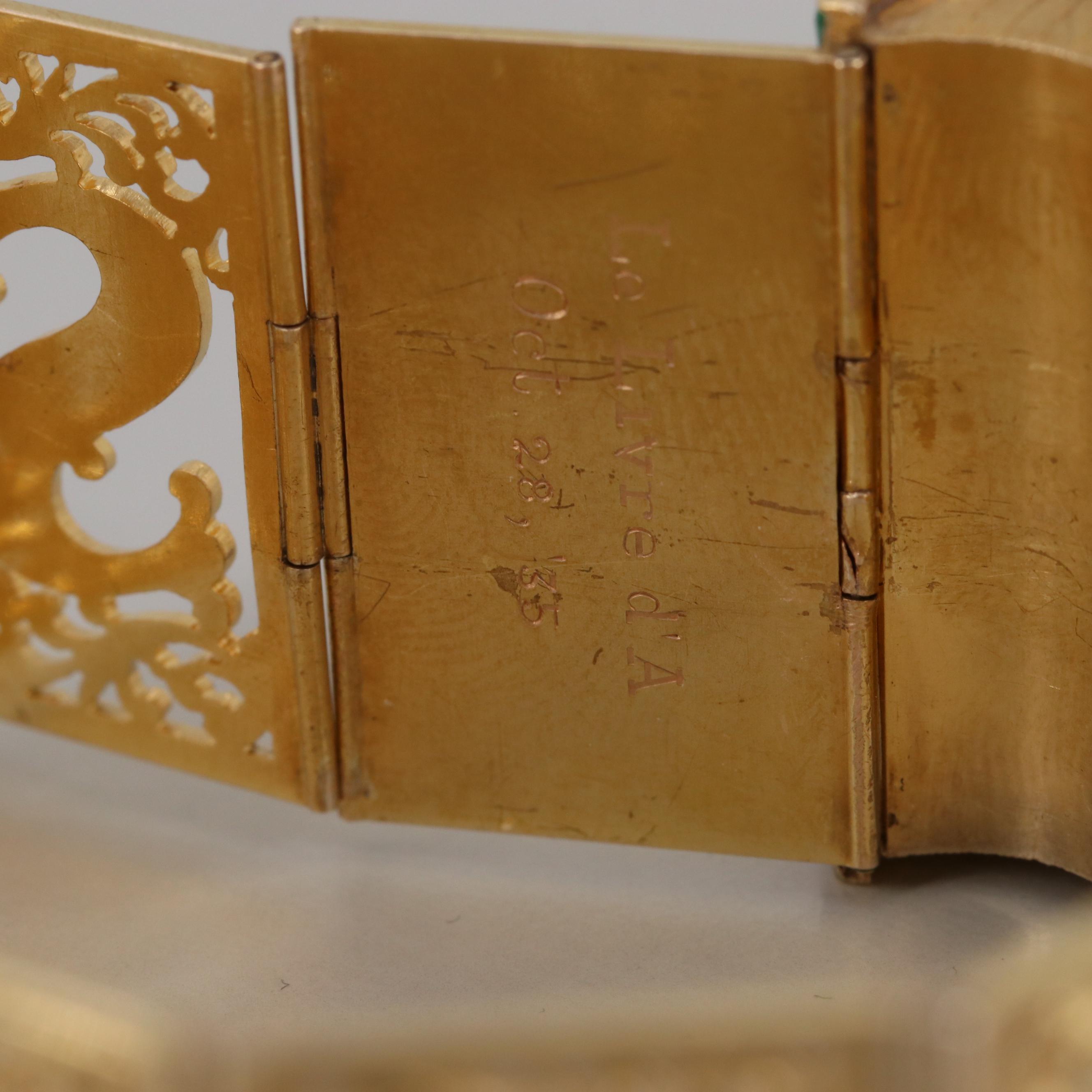 Victorian 18K Yellow Gold Diamond, Ruby, Emerald "Souvenir" Book Themed Bracelet