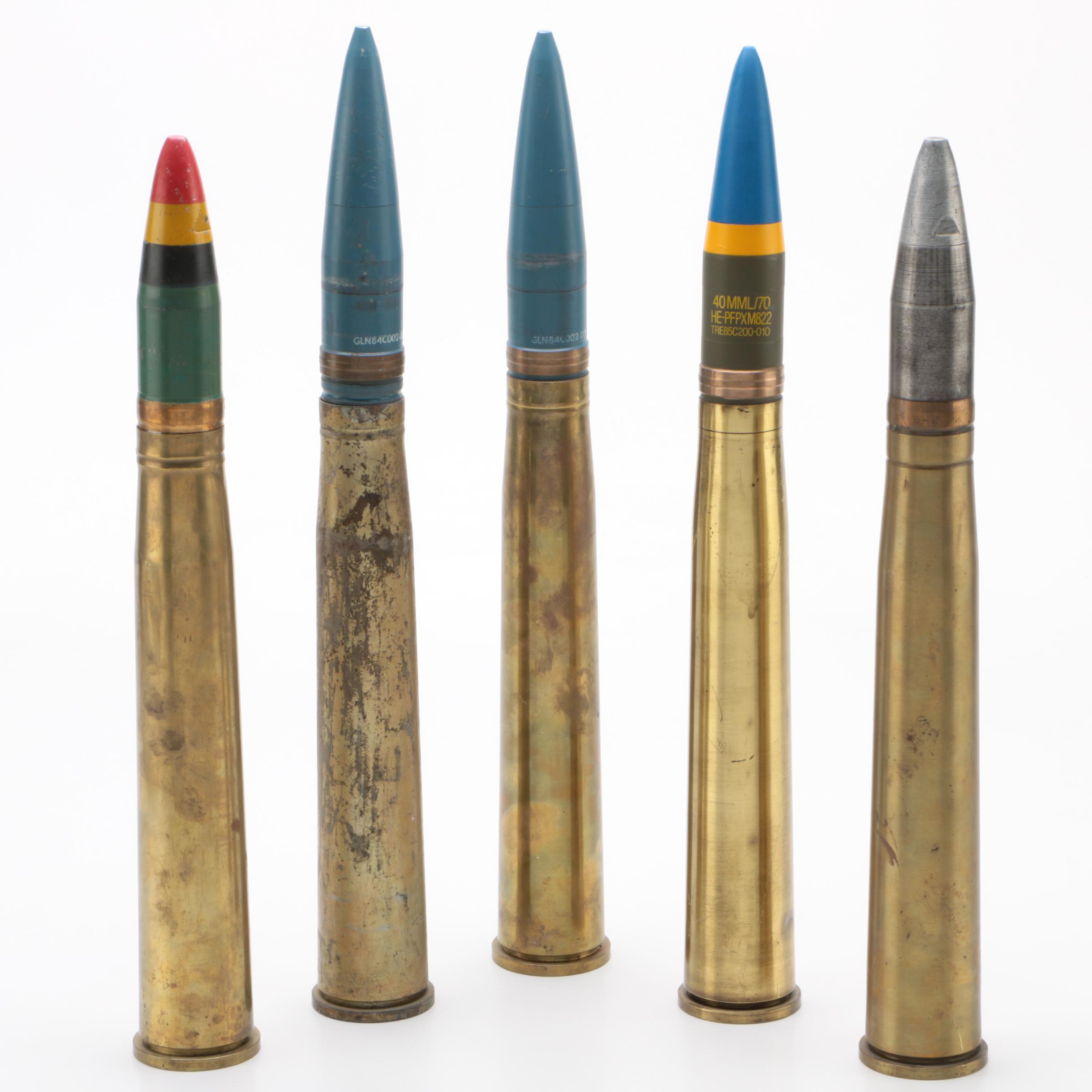 Inert World War II Era 40mm Bofors Gun and MK2 Artillery Projectiles