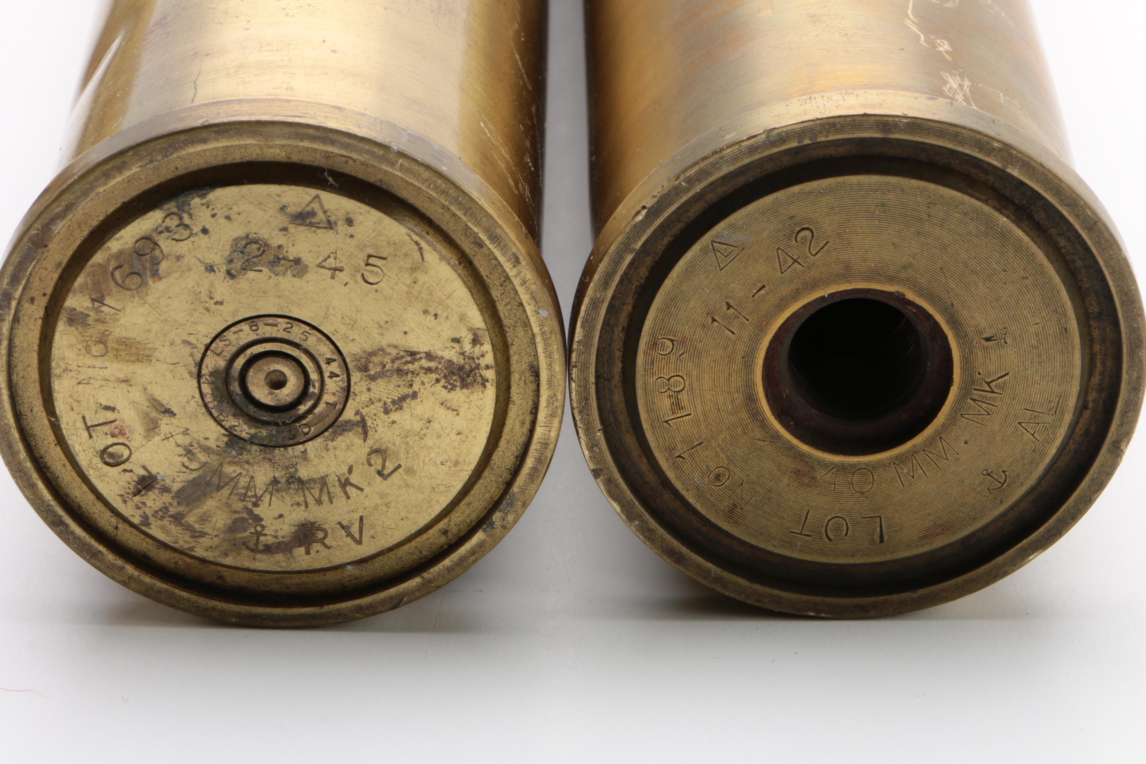 Inert World War II Era 40mm Bofors Gun and MK2 Artillery Projectiles