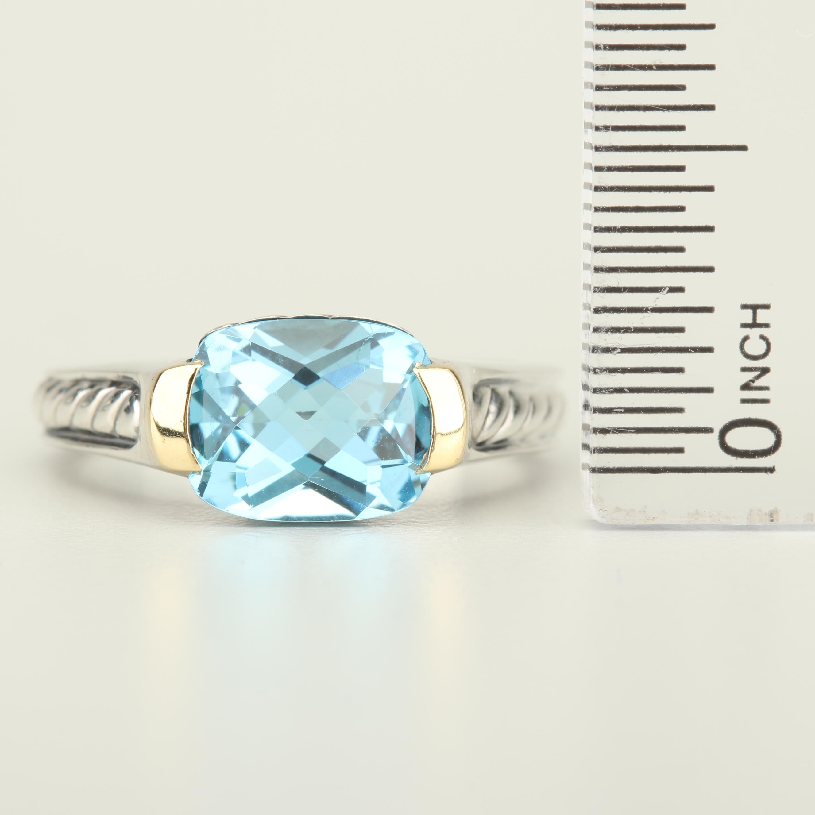 David Yurman Sterling Silver 18K Gold Accented 3.59 CT Blue Topaz Ring