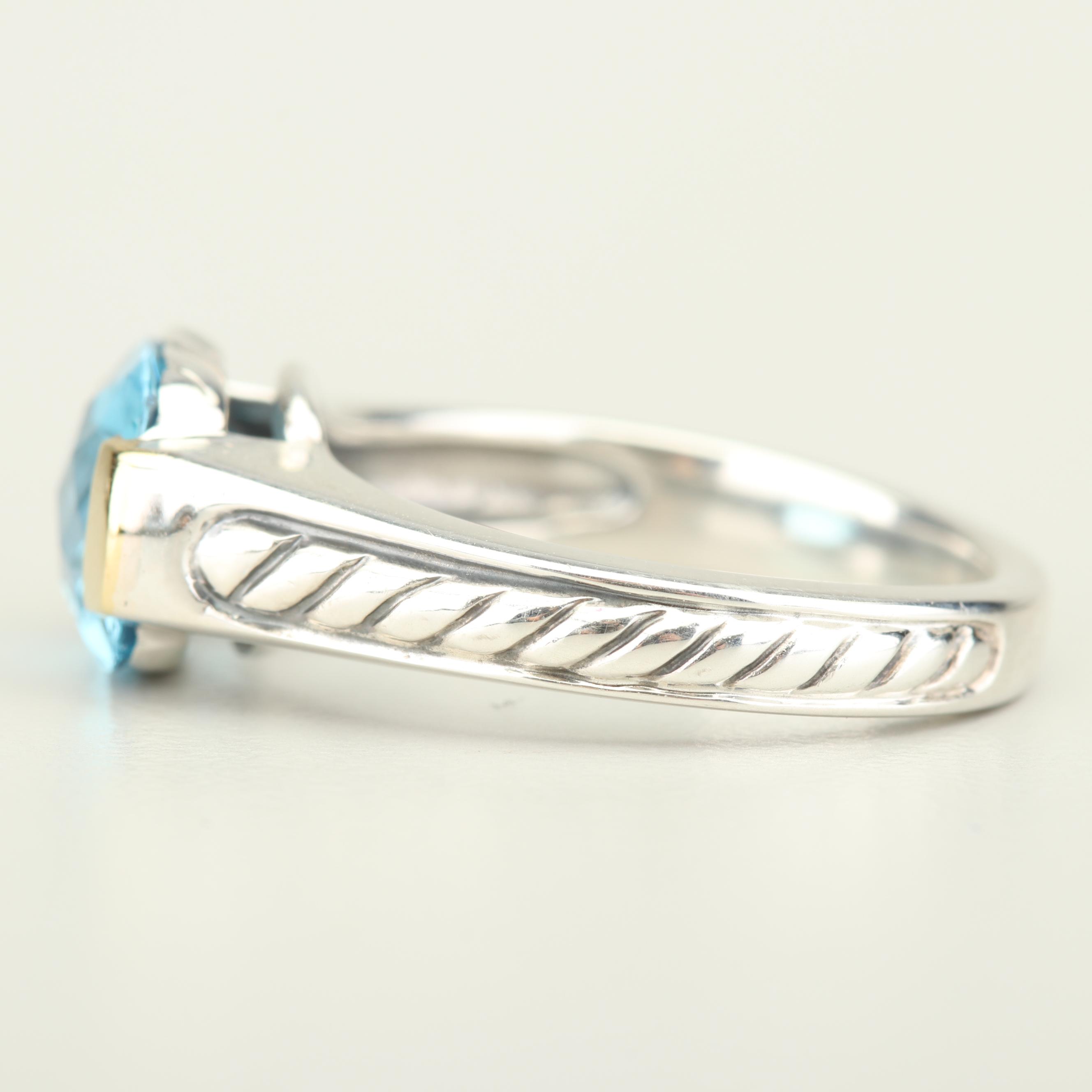 David Yurman Sterling Silver 18K Gold Accented 3.59 CT Blue Topaz Ring