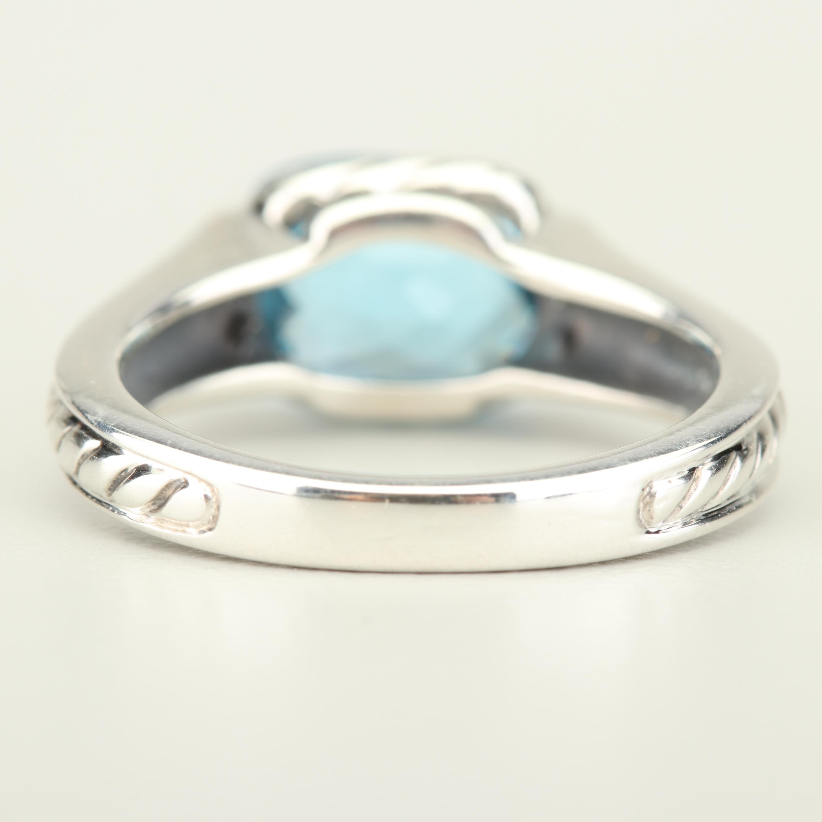David Yurman Sterling Silver 18K Gold Accented 3.59 CT Blue Topaz Ring