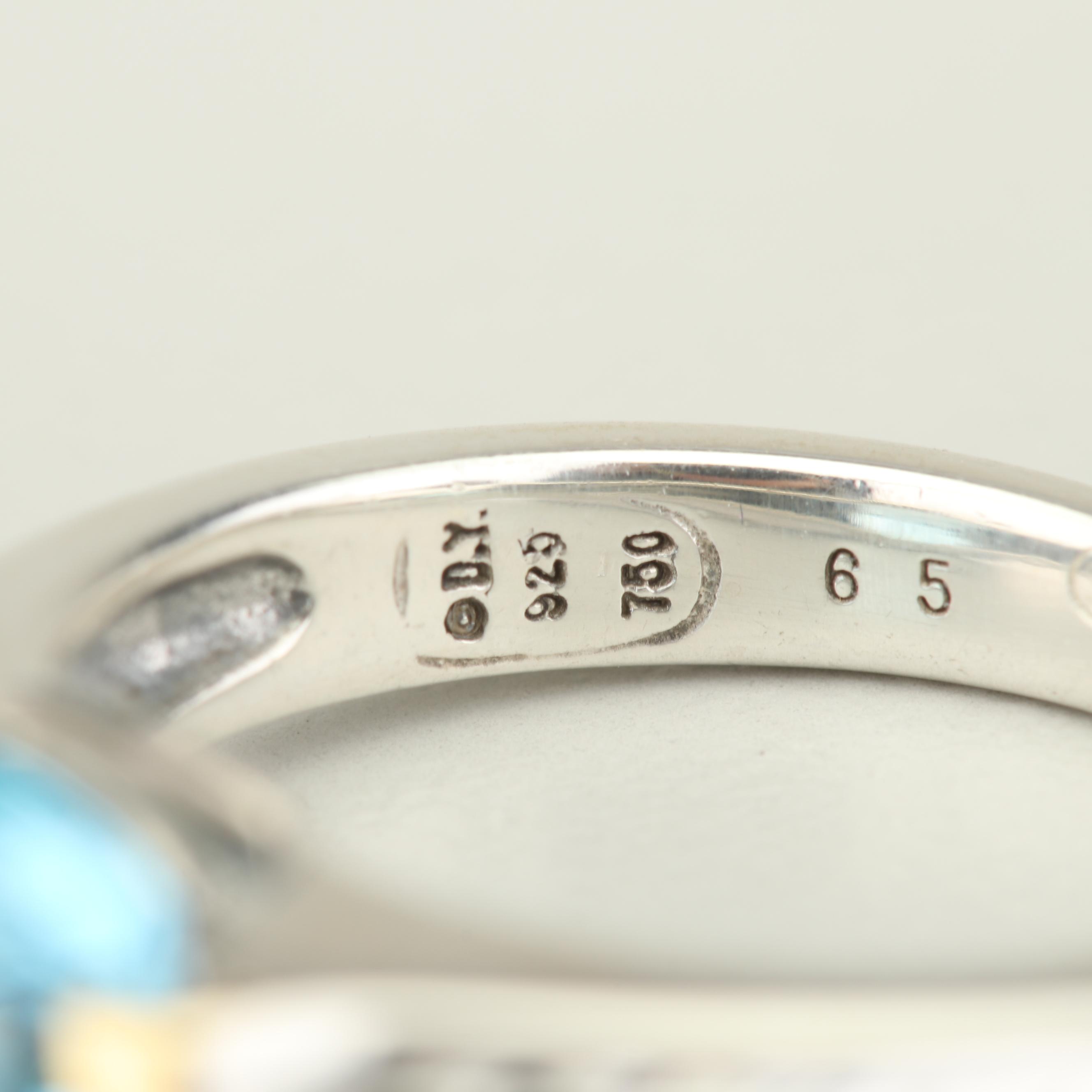 David Yurman Sterling Silver 18K Gold Accented 3.59 CT Blue Topaz Ring