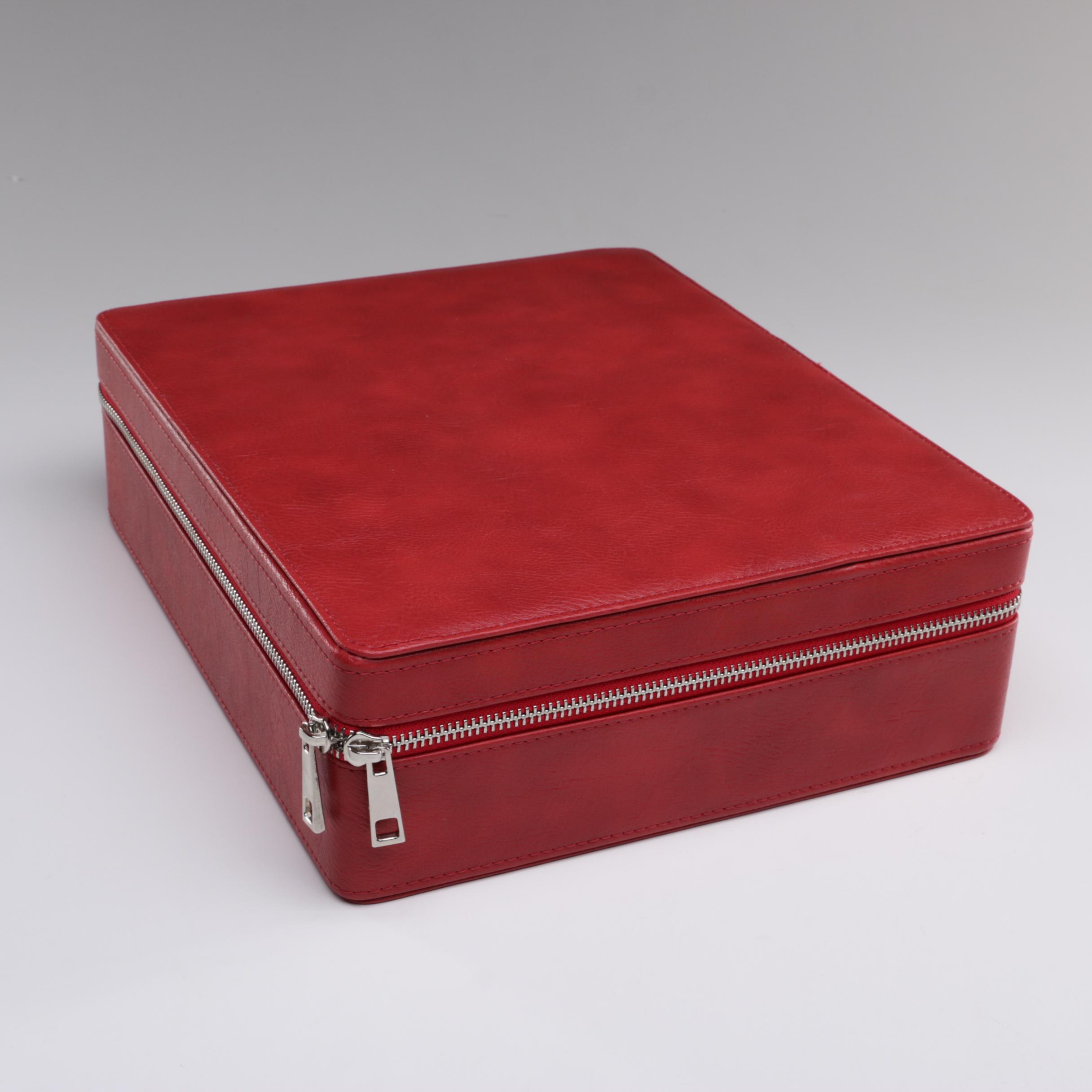 Red Leather Twelve Watch Zipper Case