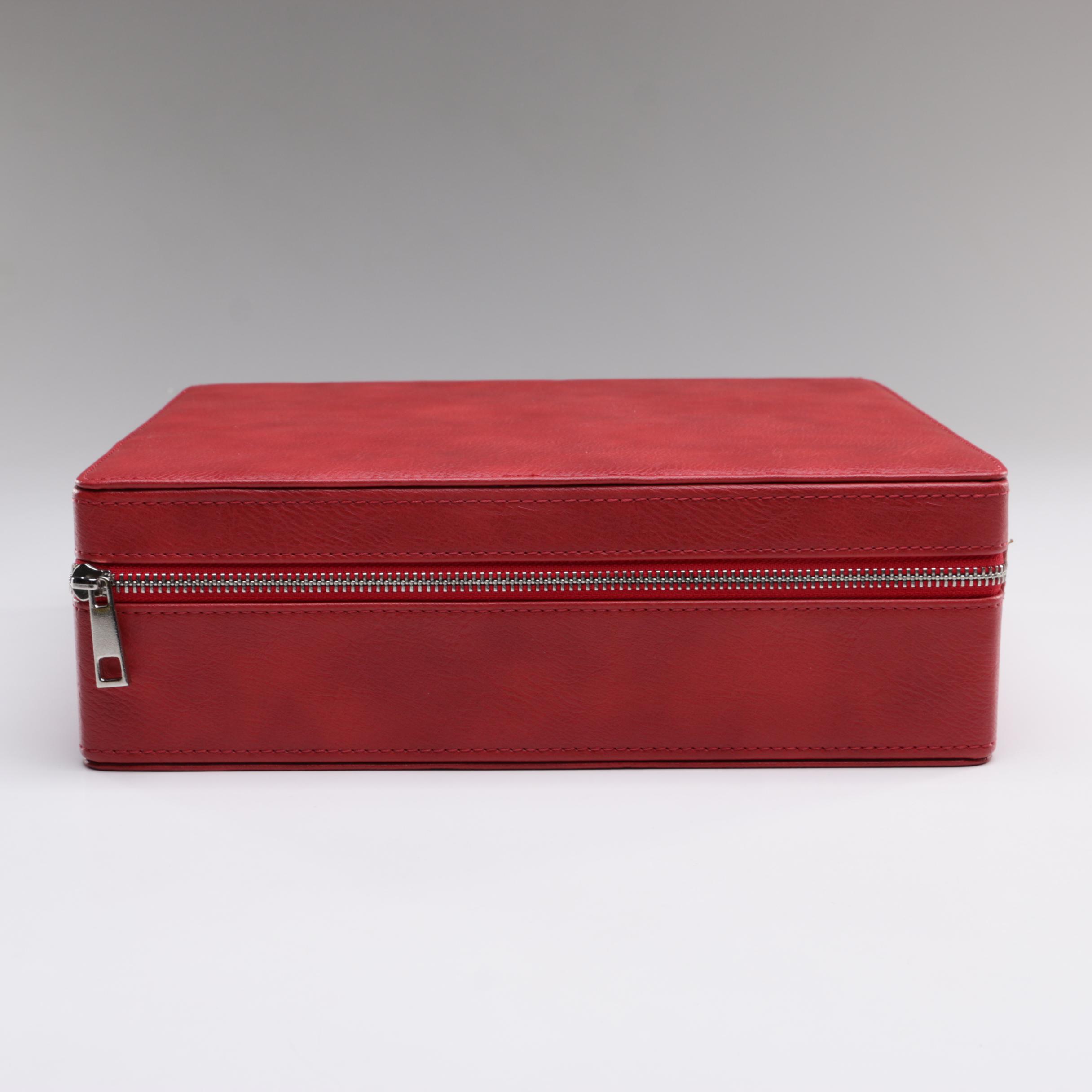 Red Leather Twelve Watch Zipper Case