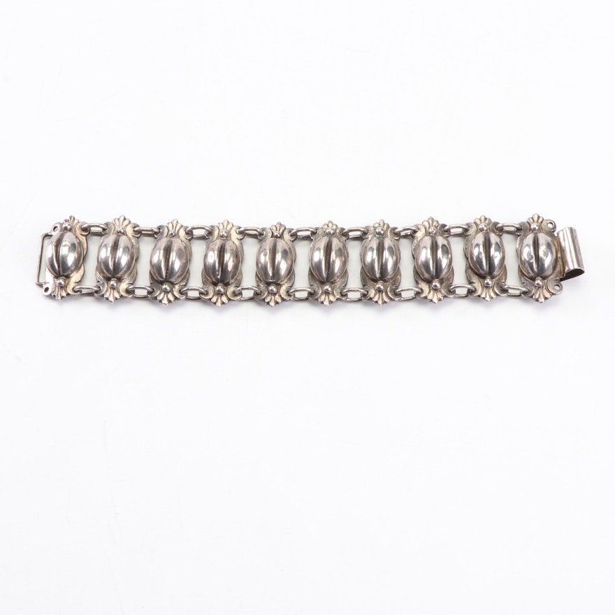 Vintage Mexican Sterling Silver Coffee Bean Link Bracelet