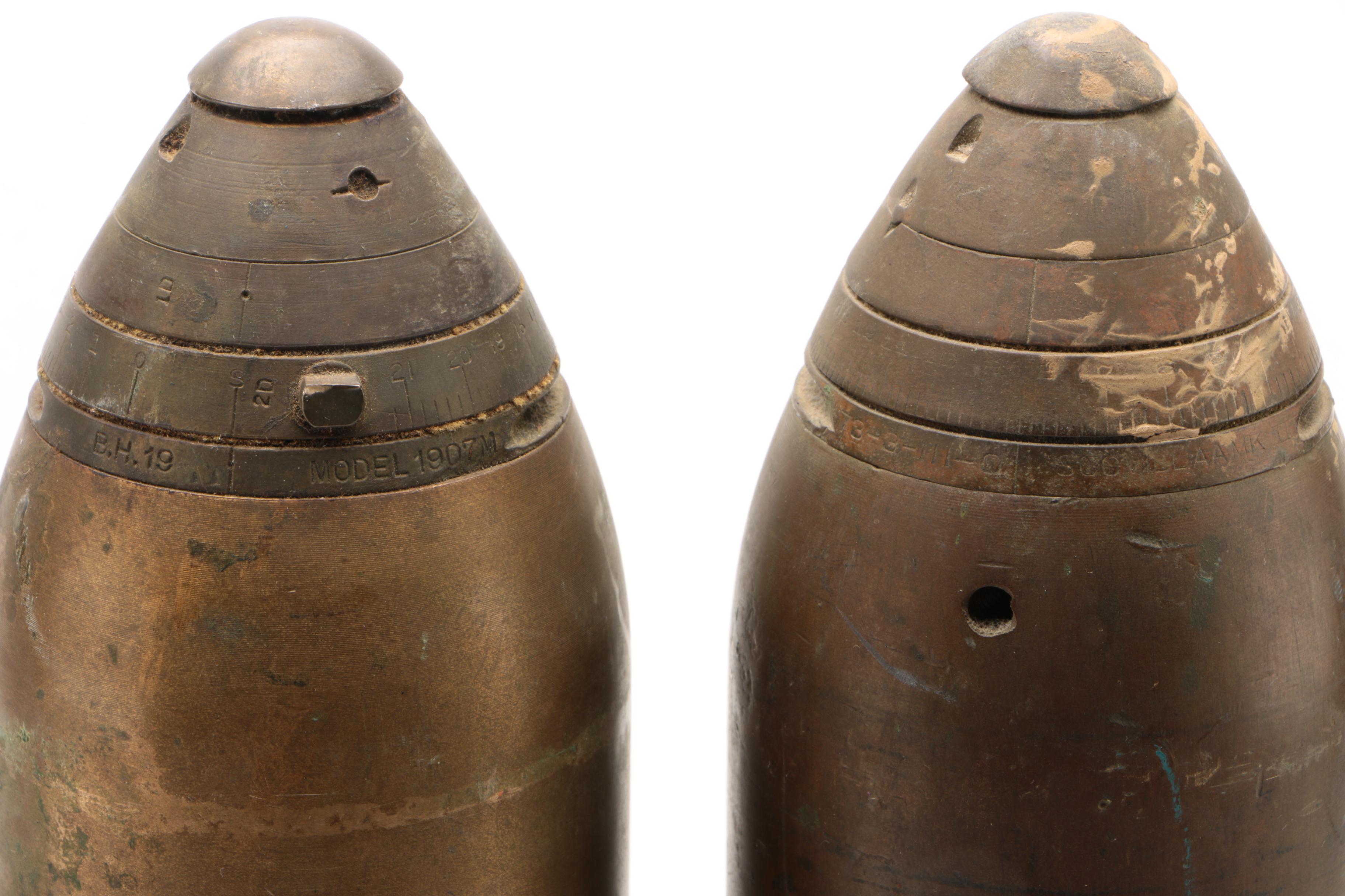 Pair of American  World War II Era Inert 75mm Pack Howitzer M1 Drill Cartriges