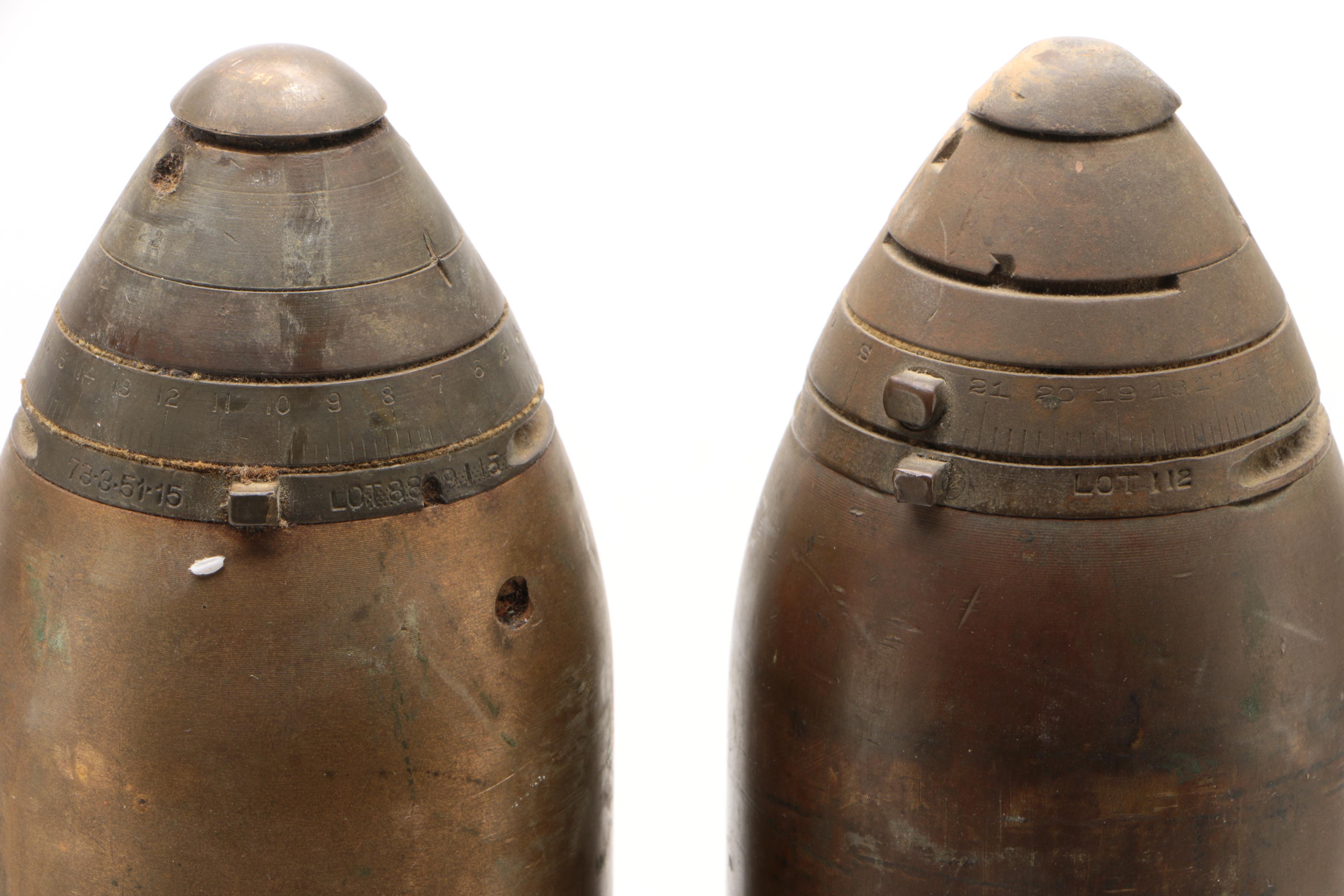 Pair of American  World War II Era Inert 75mm Pack Howitzer M1 Drill Cartriges
